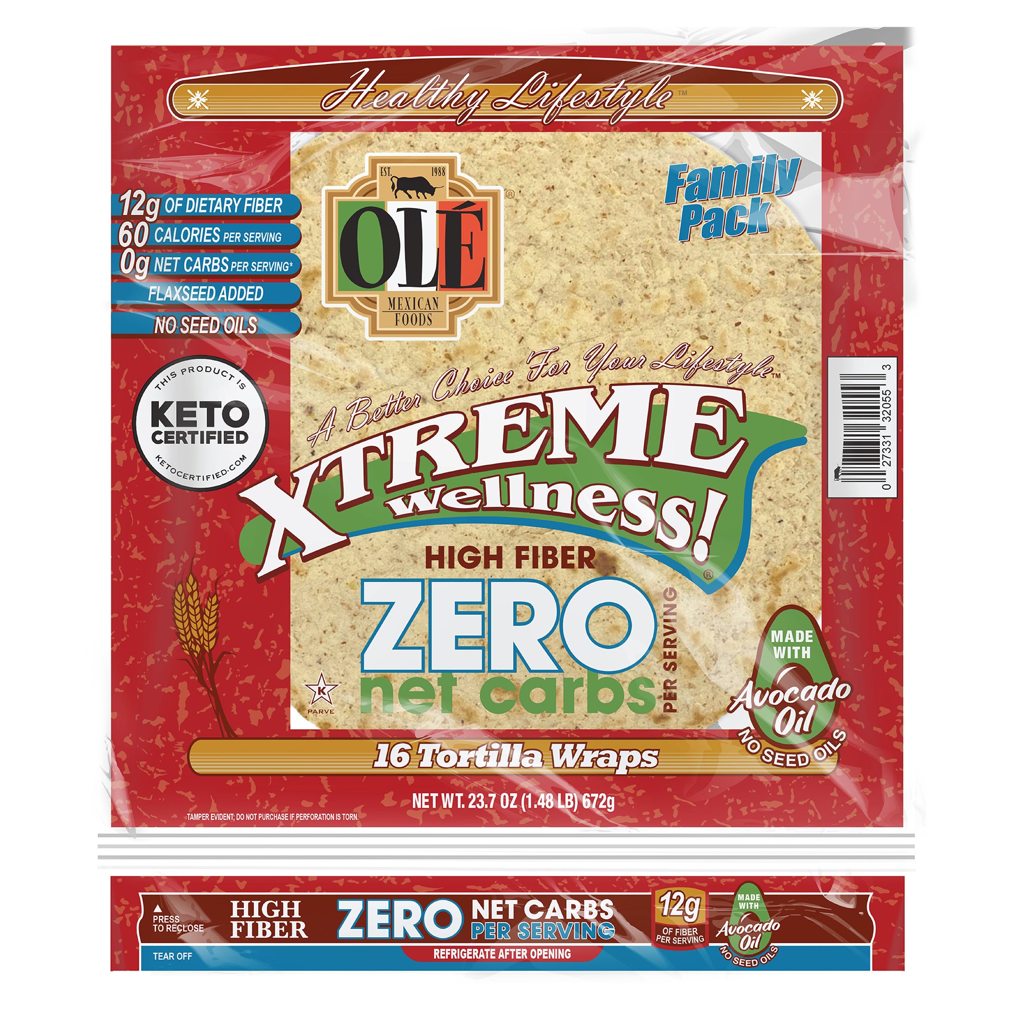 OLE MEXICAN FOODS XTREME HIGH FIBER 16 COUNT 8¨ WRAP - Image 1
