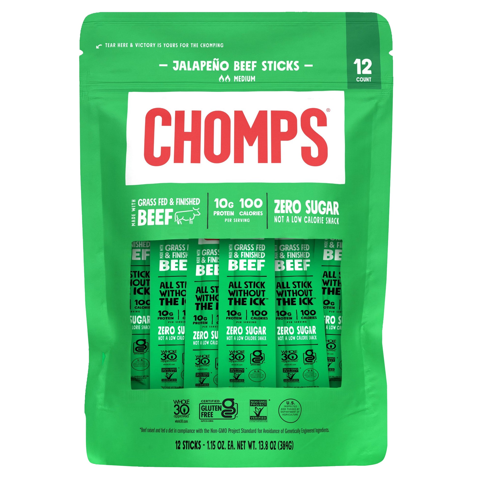 CHOMPS JALAPENO GRASS FED BEEF STICKS 12 CT - Image 1