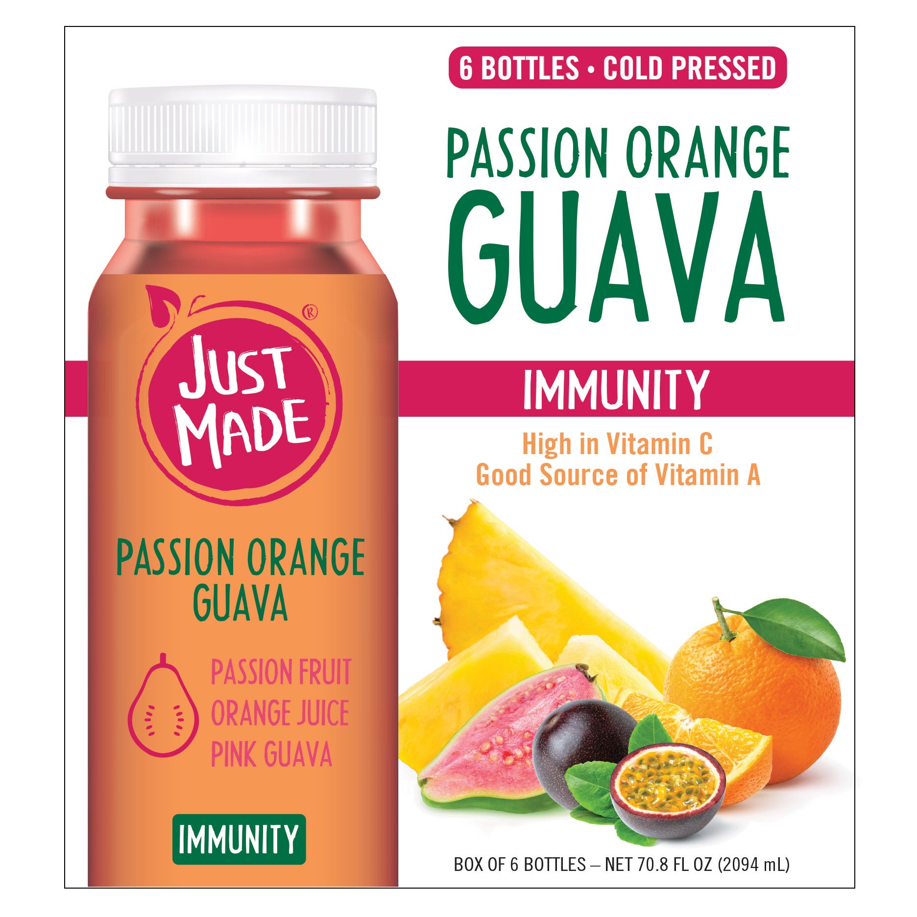 JUST MADE PASSION ORANGE GUAVA 6 PACK 11.8 OUNCE EACH