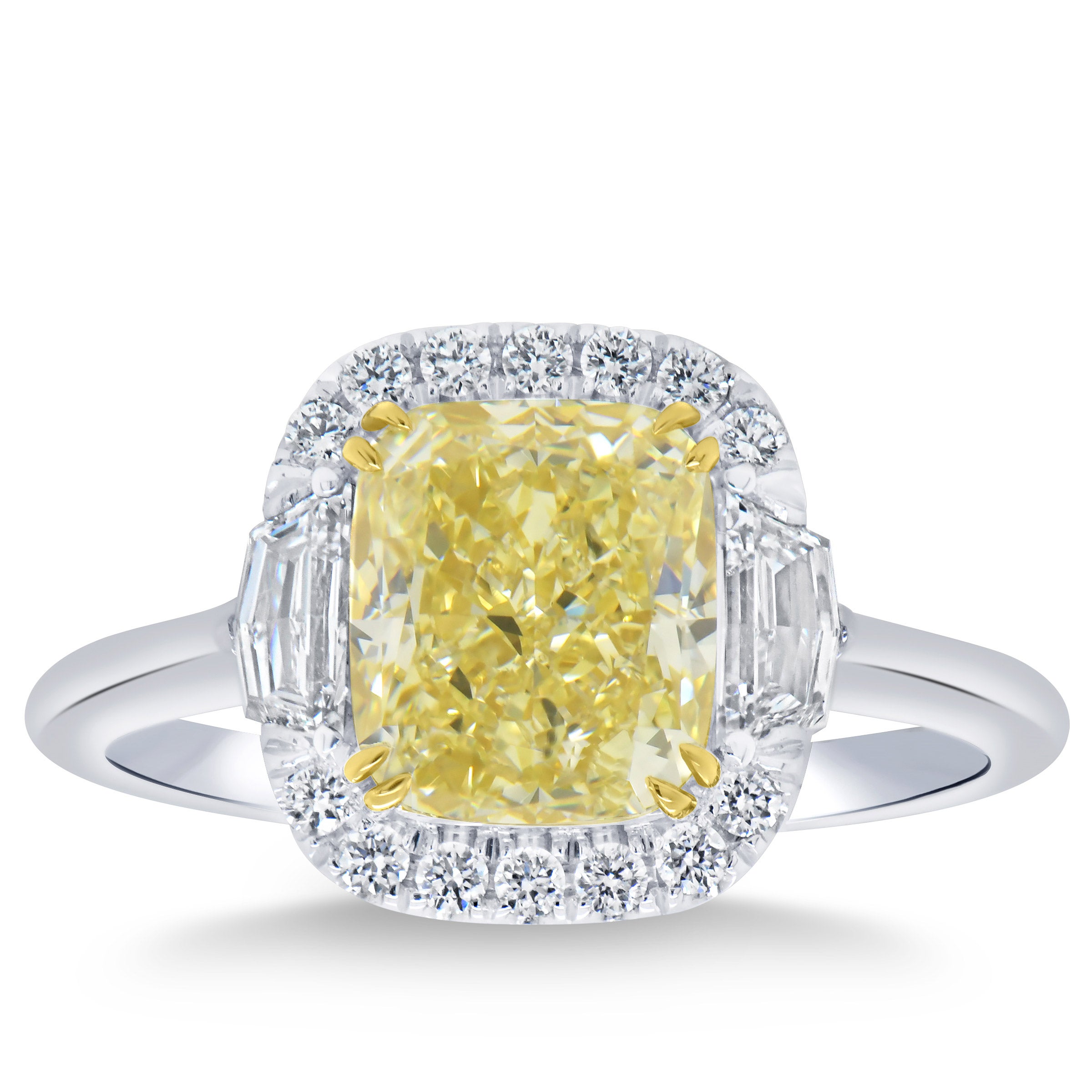 2.59CT CUSHION CUT FANCY YELLOW 3.16CTW DIAMOND PLATINUM RING - Image 1