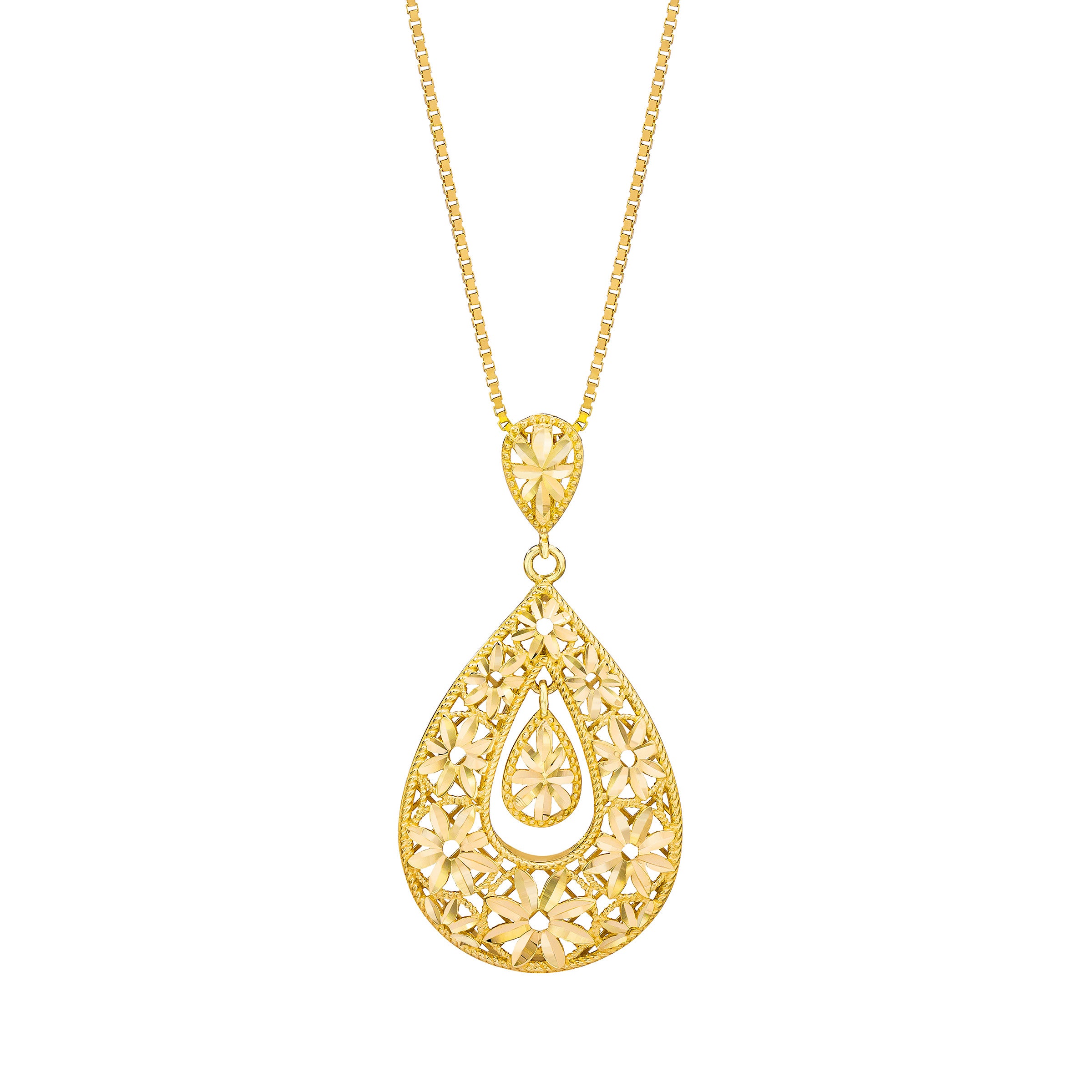 14KT YELLOW GOLD DIAMOND CUT 18¨ TEAR DROP PENDANT - Image 1