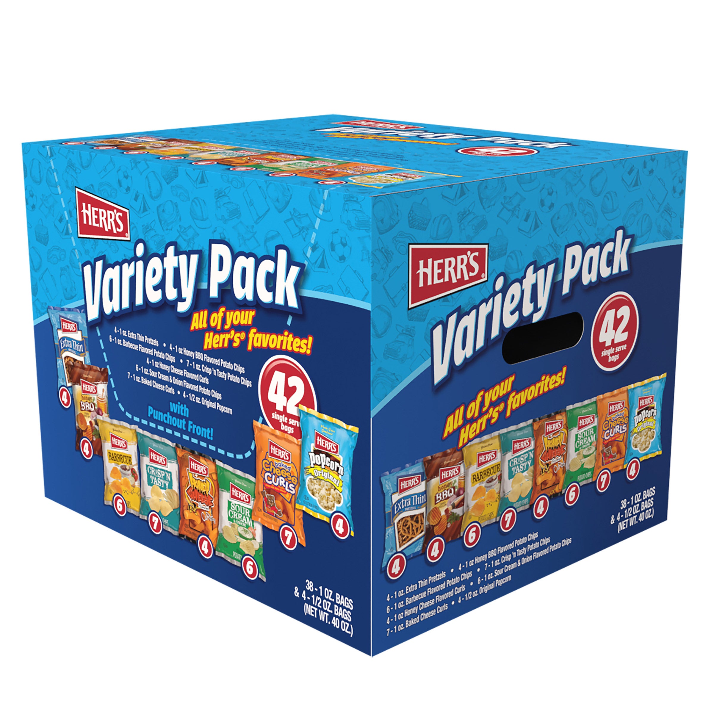 HERR'S VARIETY PACK 42CT 40OZ (2.5LBS) - Image 1