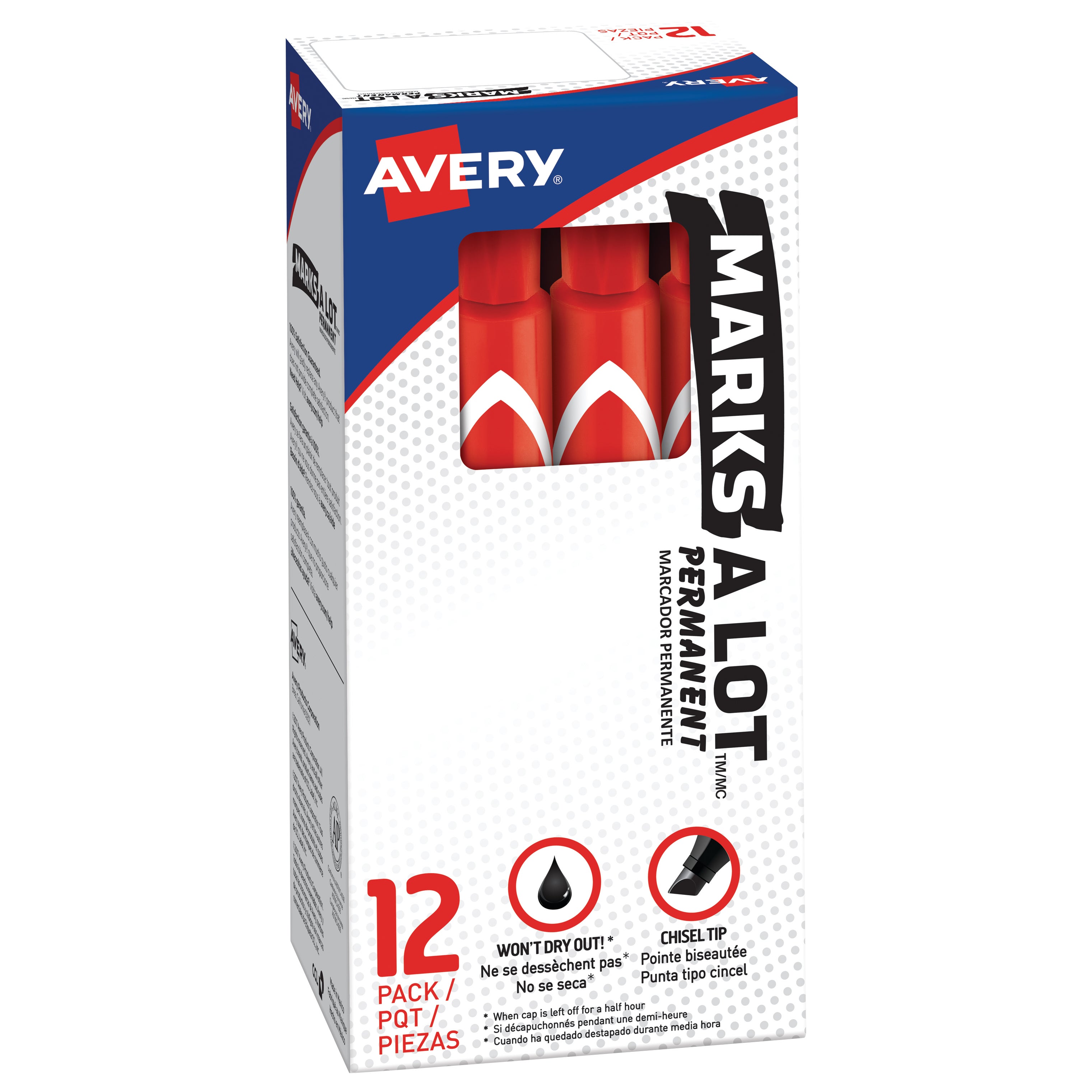 AVERY 24 MARKERS MARKS-A-LOT LG CHISEL AVE08887KT RED 2CT