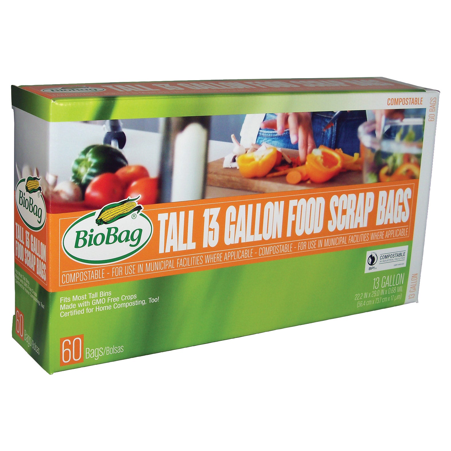 BIOBAG COMPOSTABLE FOOD SCRAP BAG 13 GAL/60 CT - Image 1