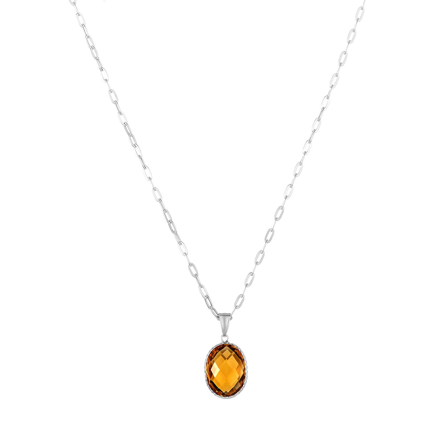 14KT WHITE GOLD OVAL 16 X 12 MM CITRINE NECKLACE