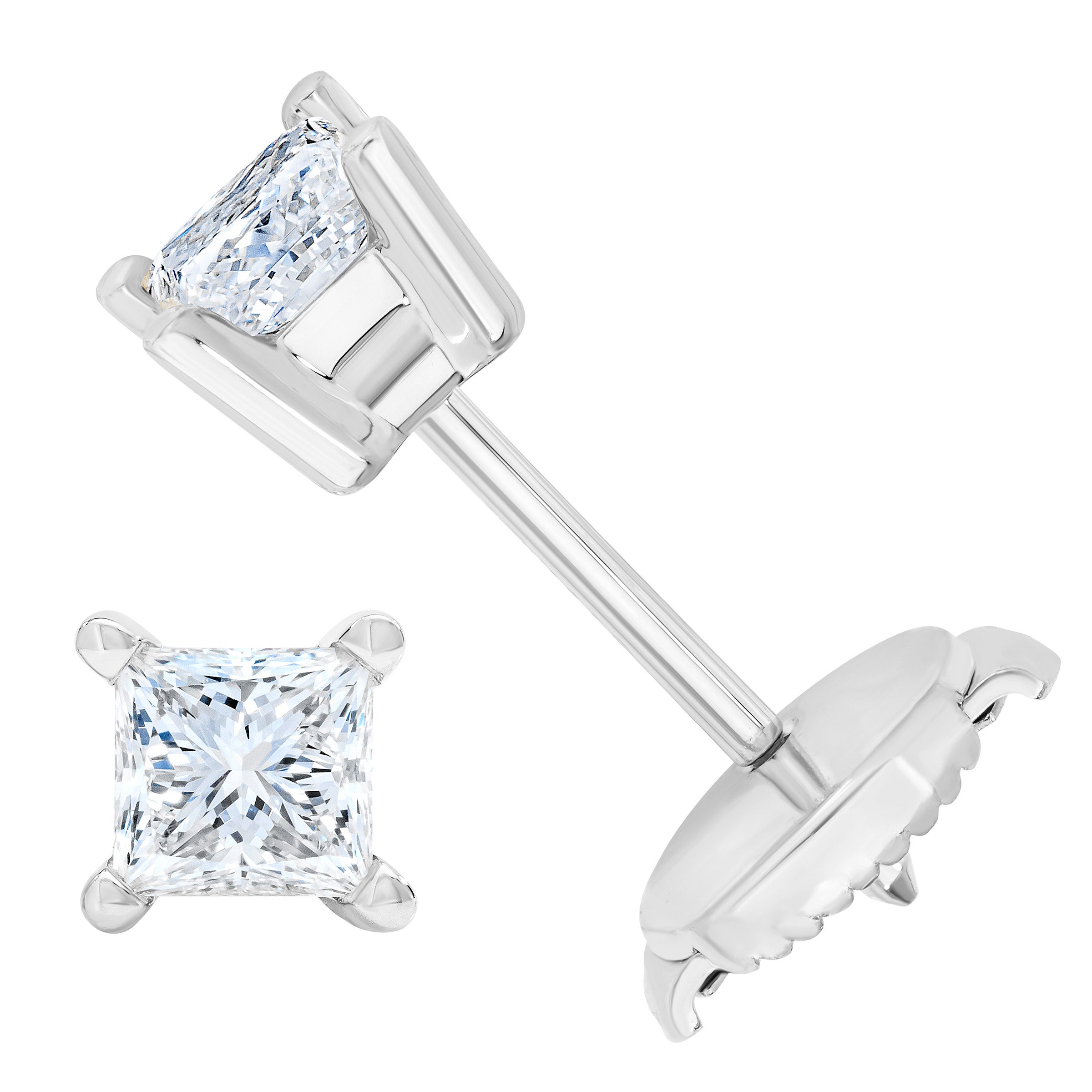 14KT WHITE GOLD VS2 I 0.50CTW PRINCESS CUT DIAMOND STUD EARRINGS - Image 1