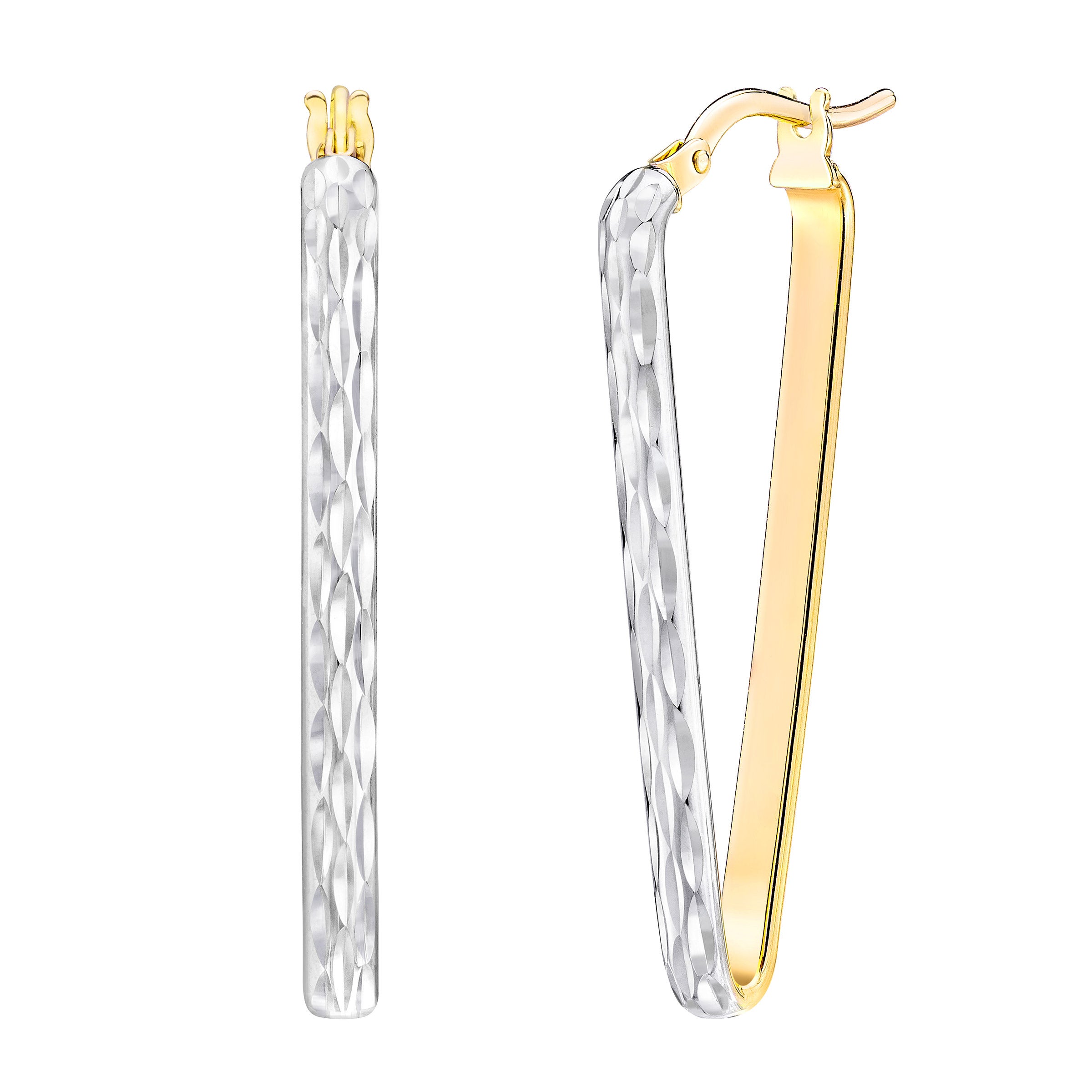 14KT TWO TONE GOLD TRIANGLE HOOP EARRINGS MADE IN ITALY