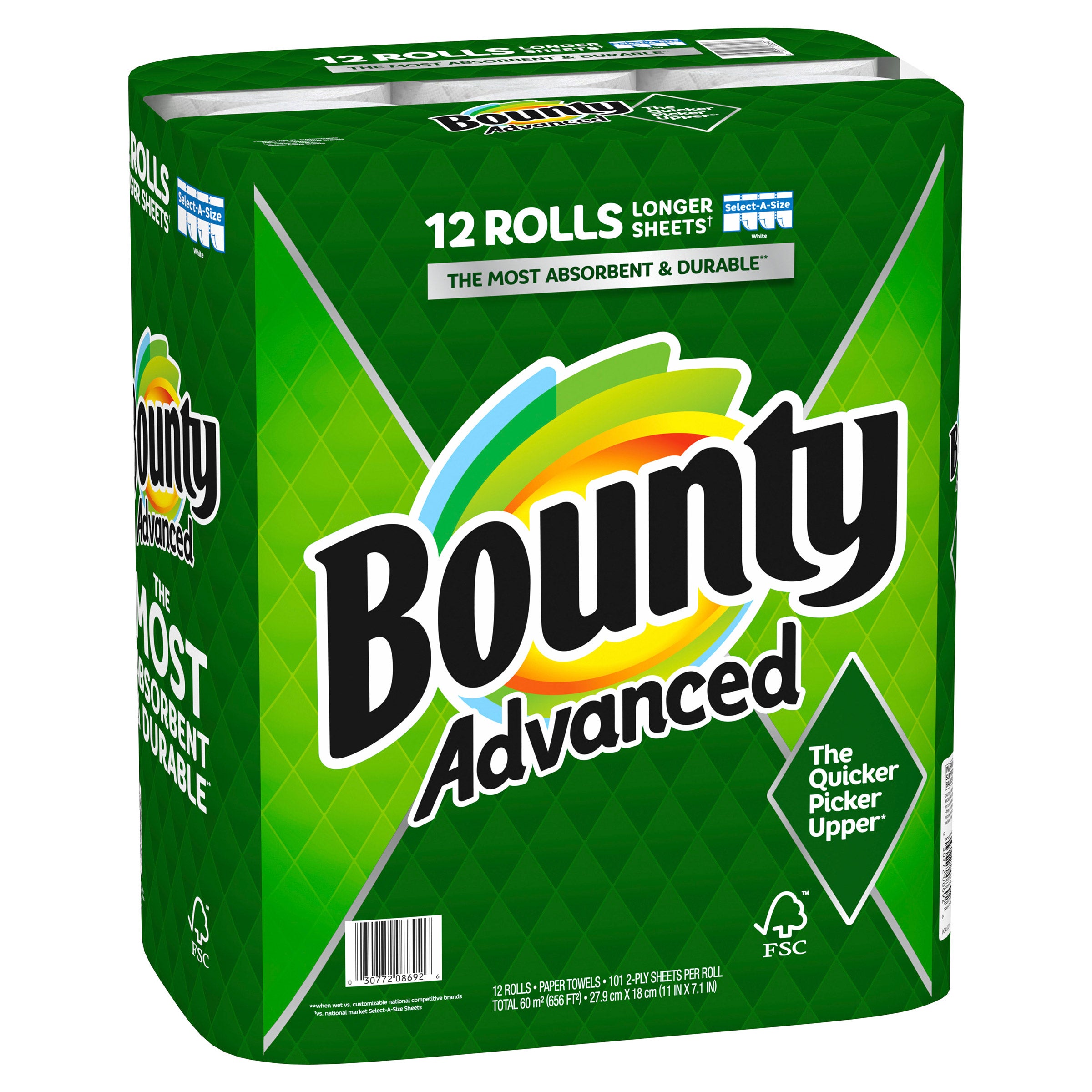 BOUNTY ADVANCED PAPER TOWEL 656 SQFT 12 ROLLS / 101 SHEETS - Image 1