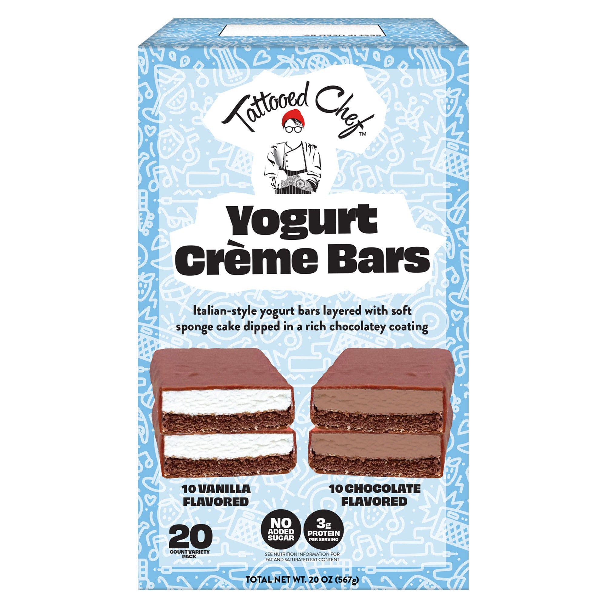 TATTOOED CHEF YOGURT CREME BARS VANILLA & CHOC 2/10 CT