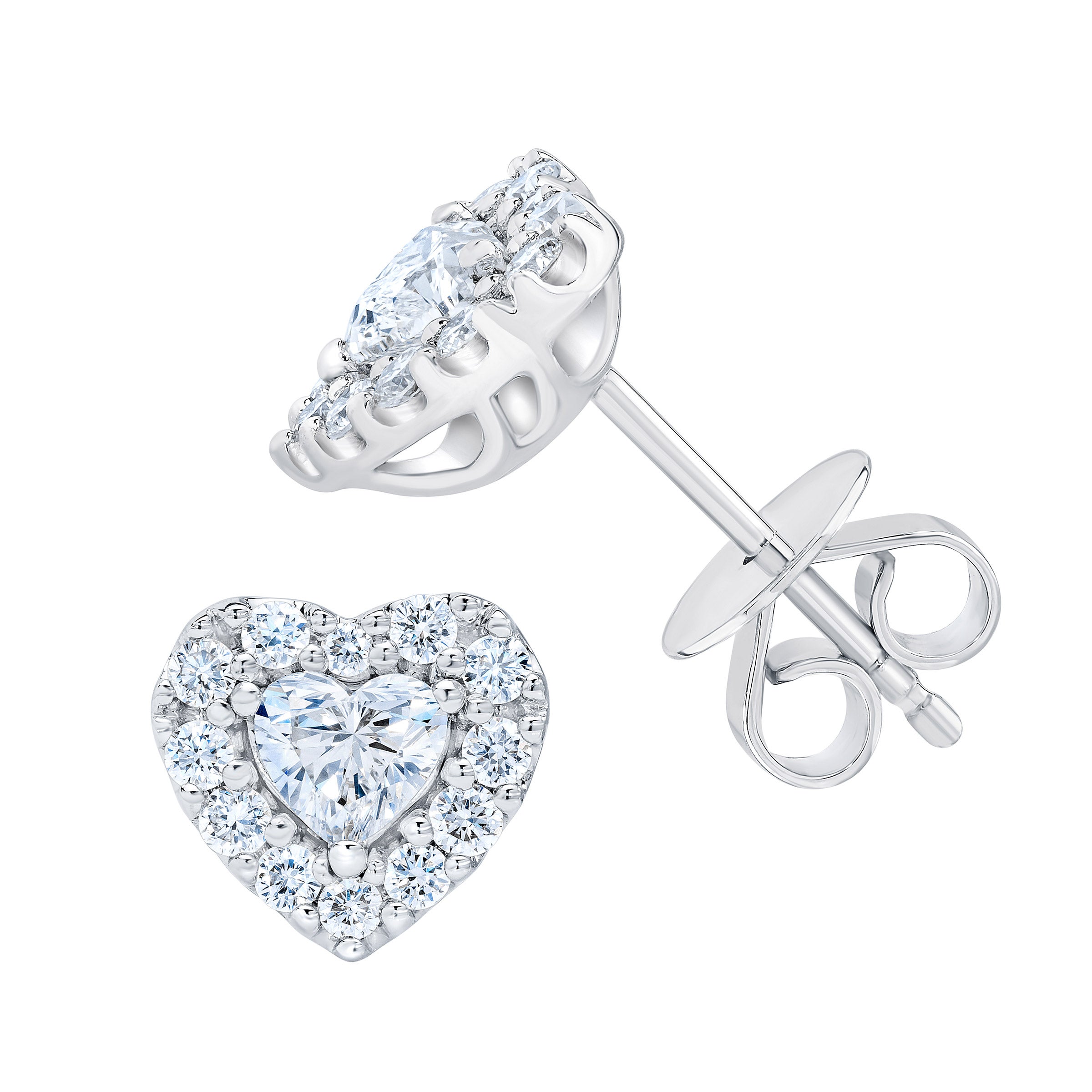 14KT WHITE GOLD VS2 I 1.00CTW HEART SHAPE & ROUND STUD EARRINGS - Image 1