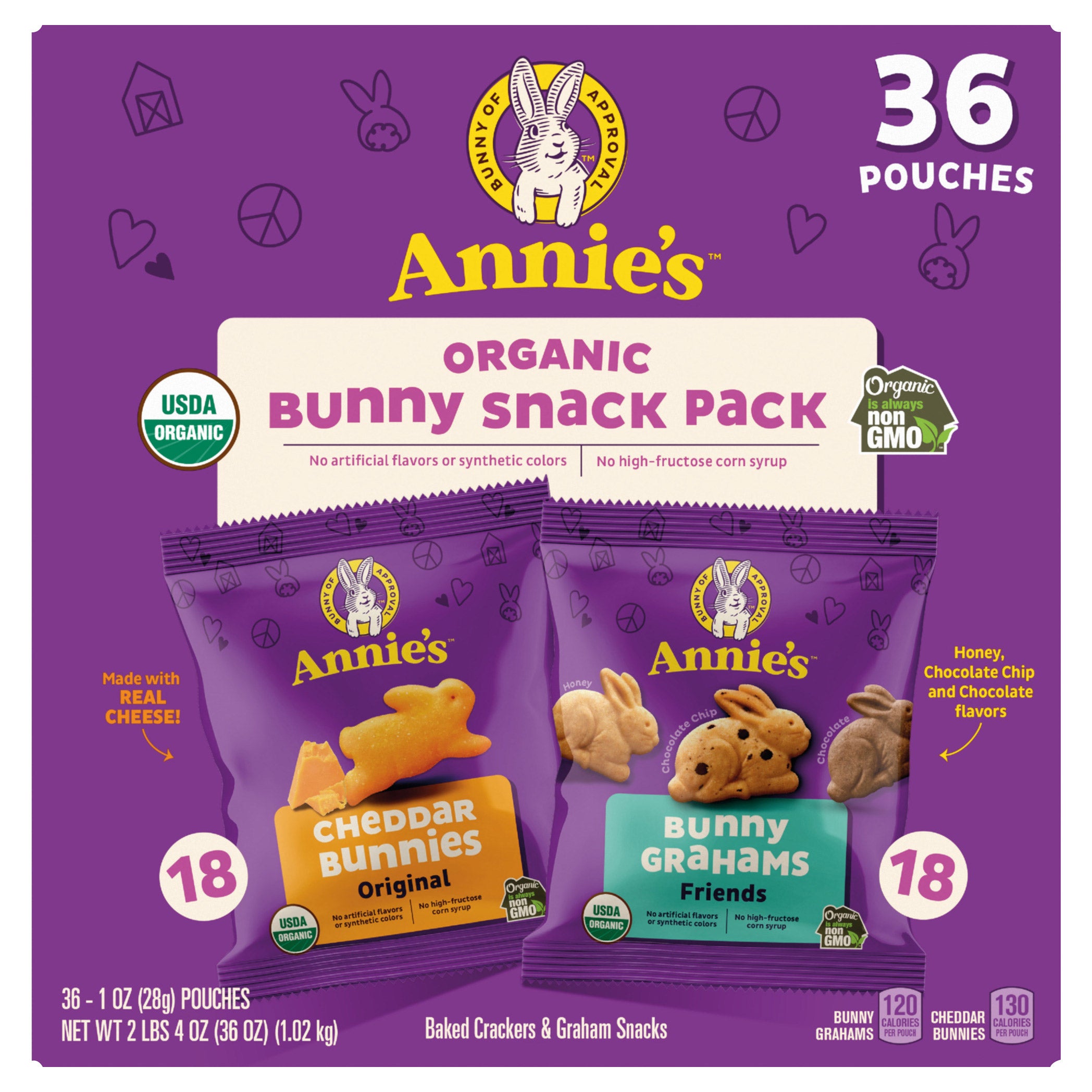 ORGANIC ANNIE'S BUNNY SNACK PACK 36 COUNT BOX