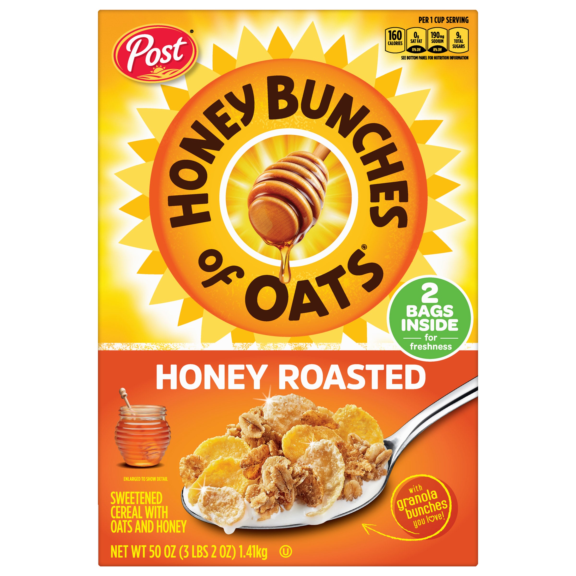 HONEY BUNCHES OF OATS HONEY ROASTED 2 PACK 25 OUNCES EACH