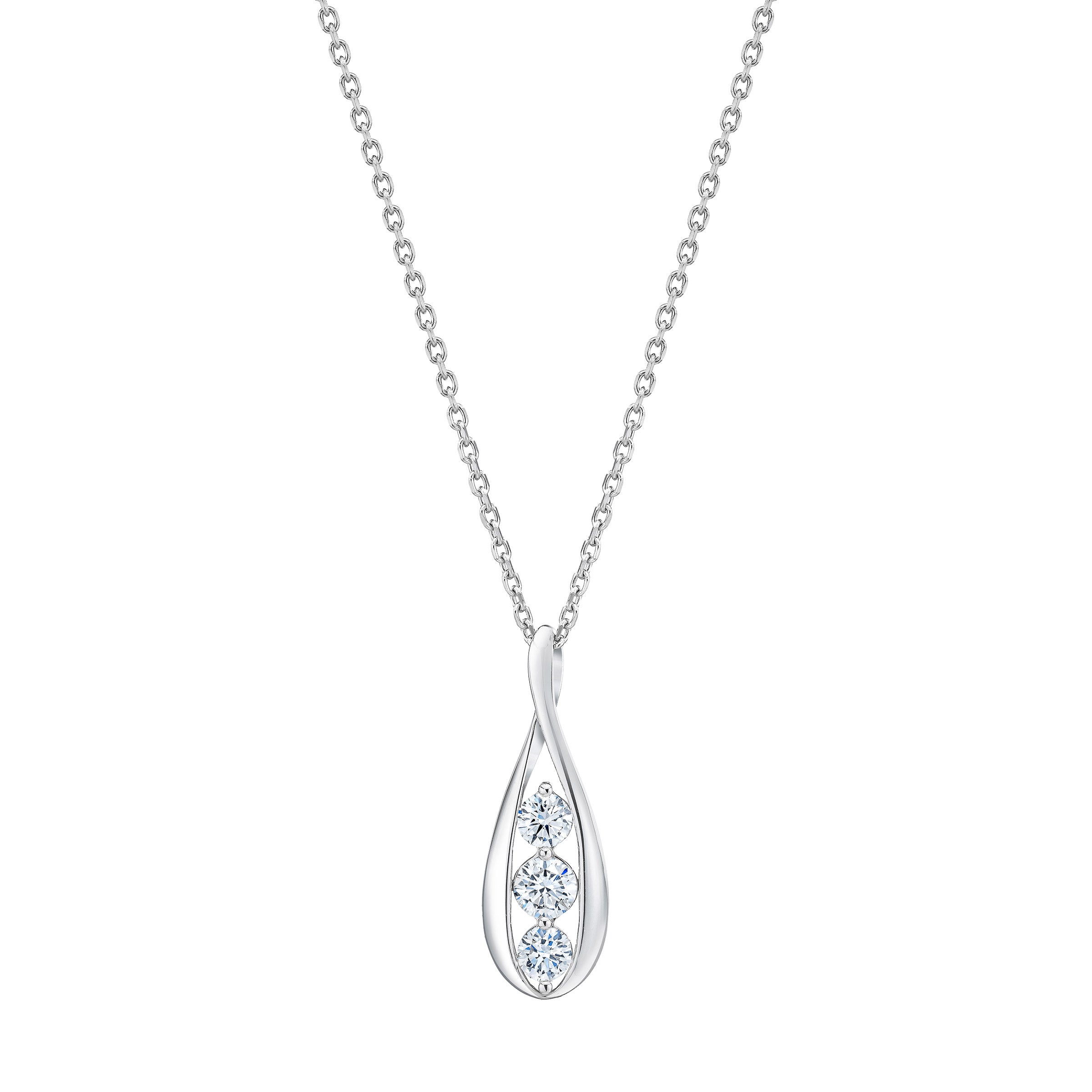 14KT WHITE GOLD VS2 I 0.73CTW ROUND DIAMOND 3 STONE PENDANT - Image 1