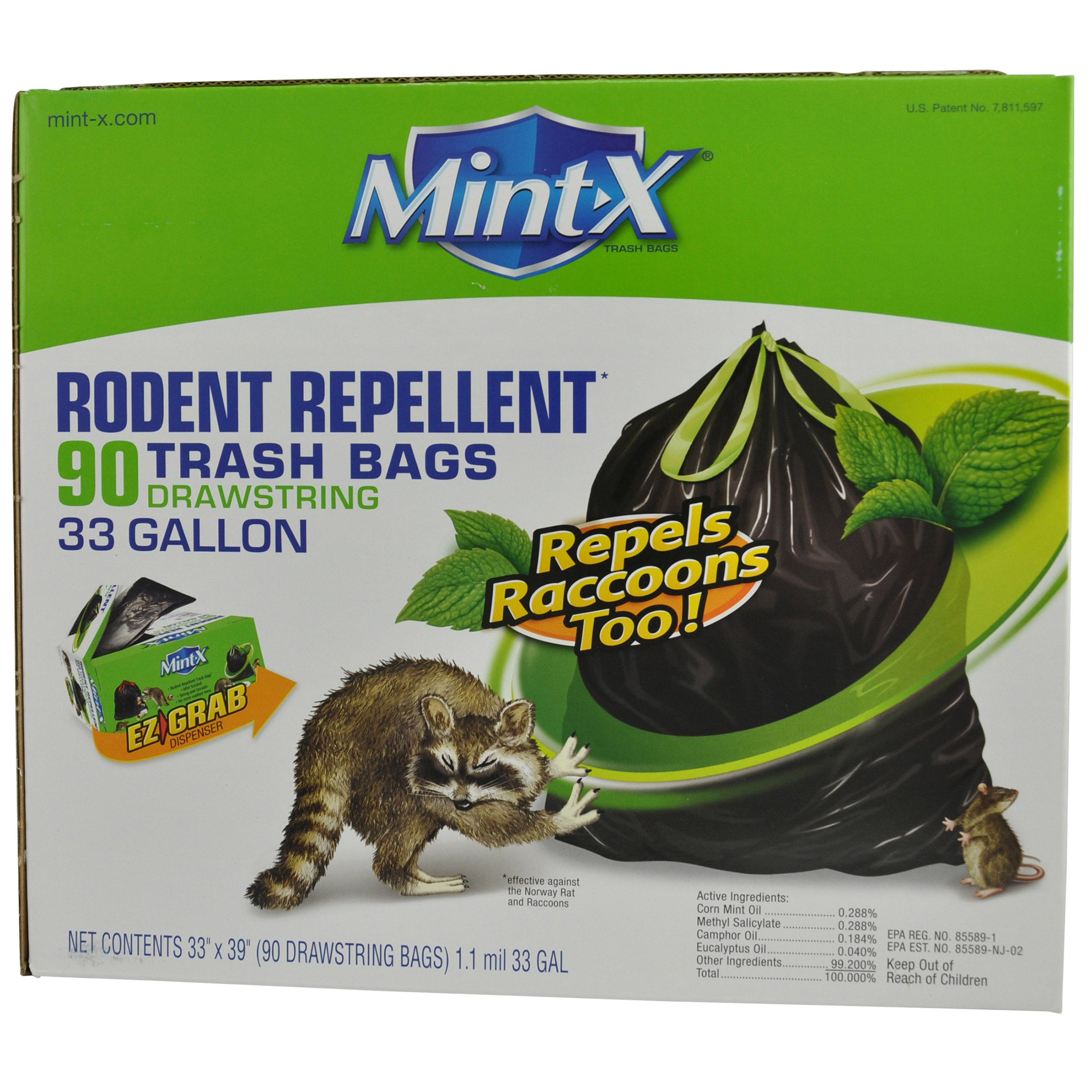 MINT RODENT REPELLENT 33 GALLON TRASH BAGS 90 COUNT BOX
