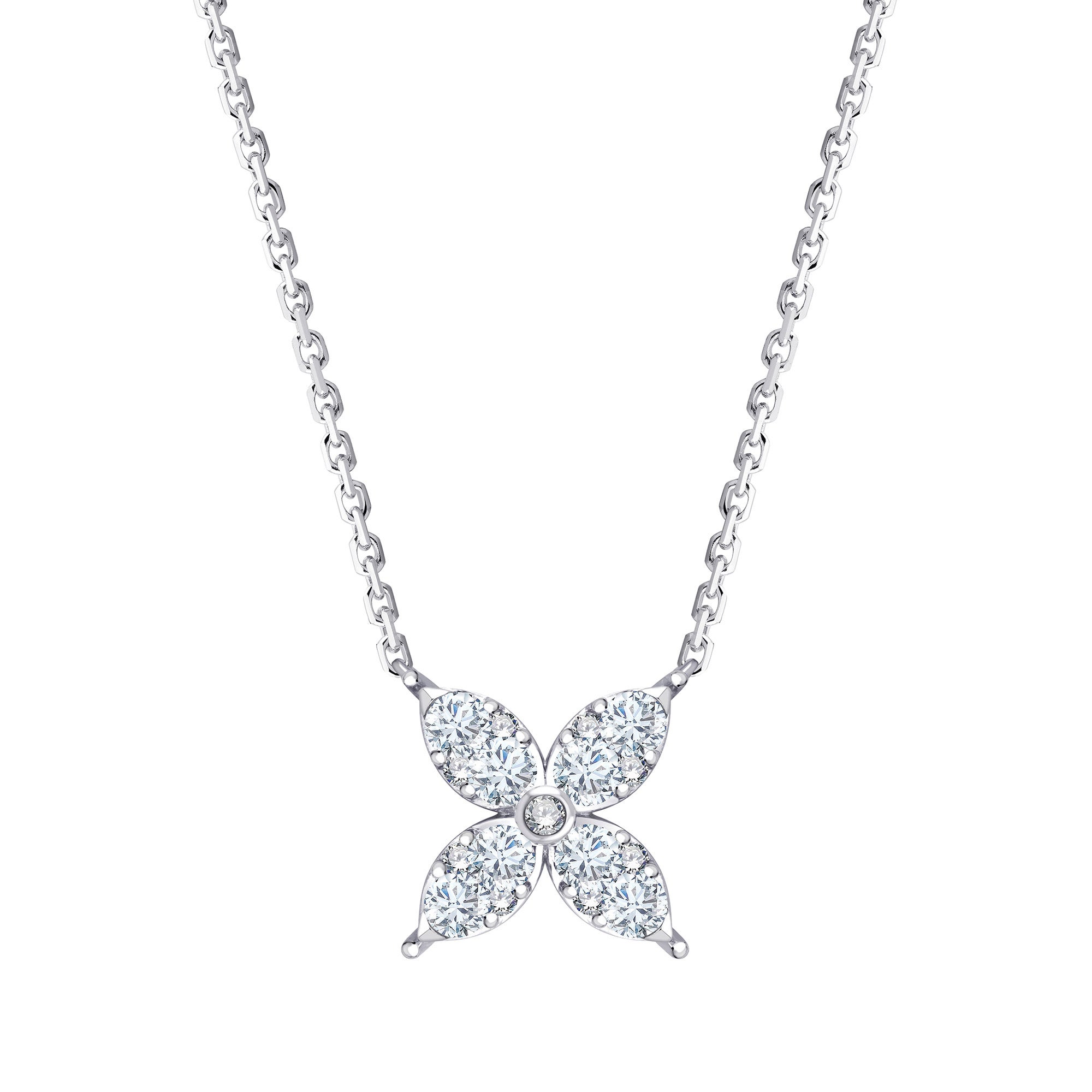 14KT WHITE GOLD VS2 I 0.50CTW ROUND DIAMOND FLOWER NECKLACE - Image 1