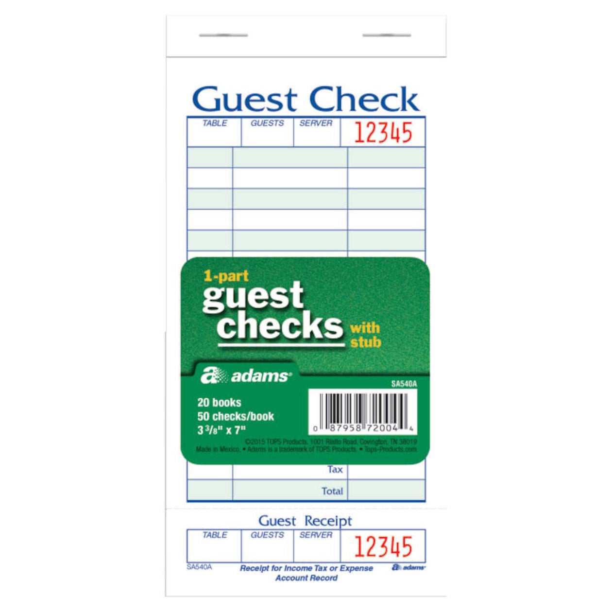 ADAMS GUEST CHECKS W/ STUB 20 CT