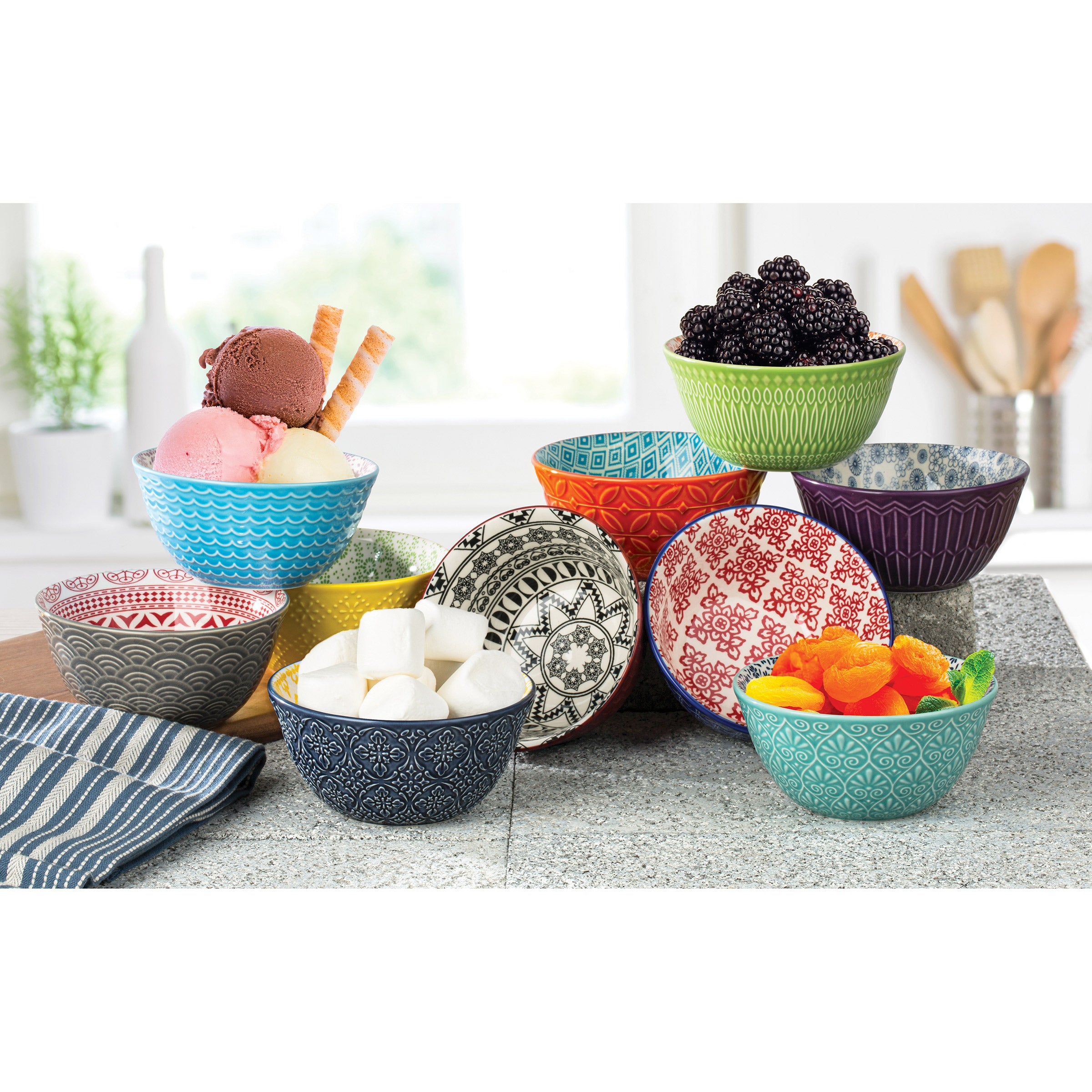 SIGNATURE HOUSEWARES STONEWARE BOWL SET SET OF 10 - Image 1