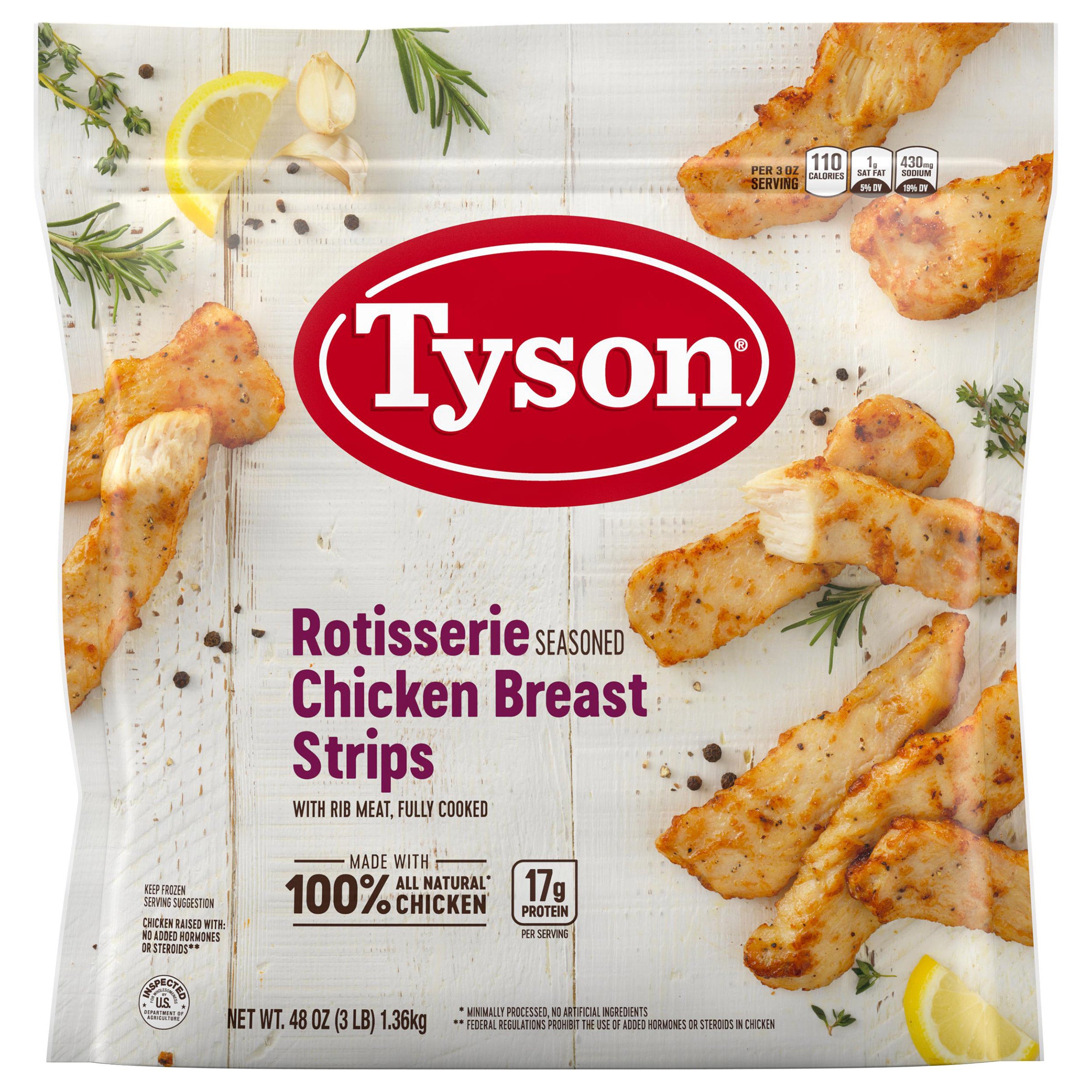 TYSON ROTISSERIE CHICKEN BREAST STRIPS 3 POUNDS - Image 1