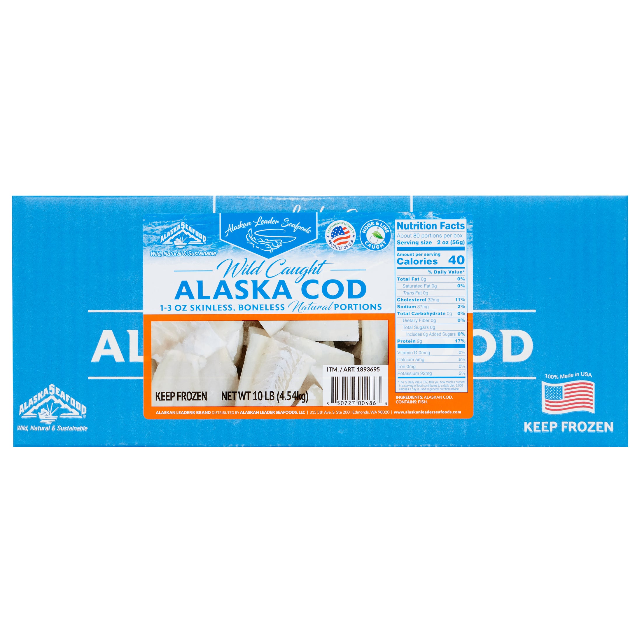 ALASKA LEADER SEAFOODS COD PORTIONS 10 LB CASE - Image 1