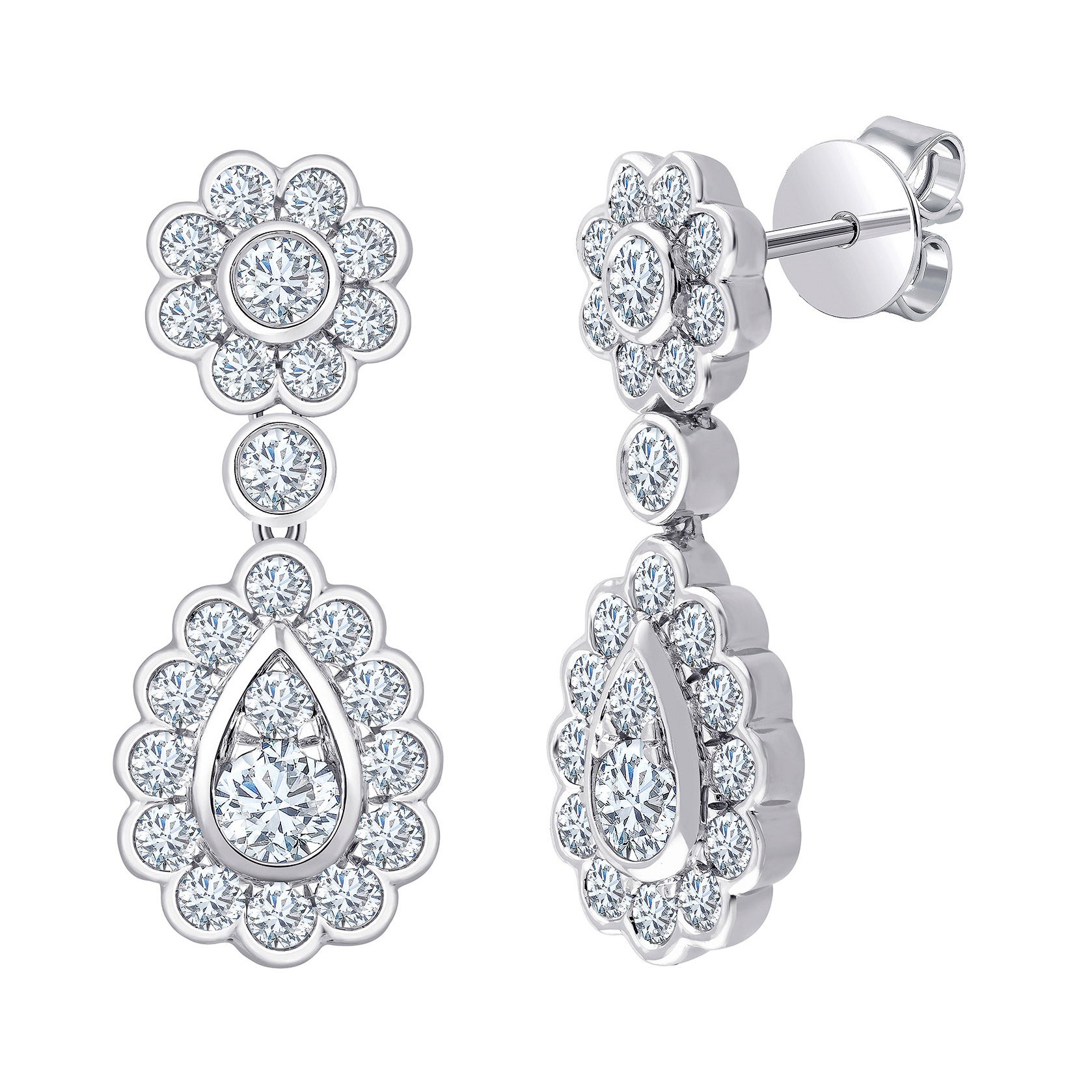 14KT WHITE GOLD VS2 H 2.15CTW ROUND DIAMOND EARRINGS