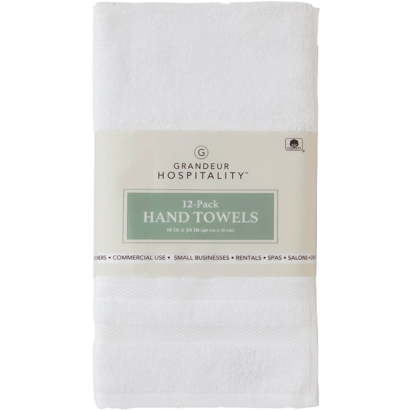 GRANDEUR HOSPITALITY COTTON HAND TOWELS WHITE 12CT - Image 1