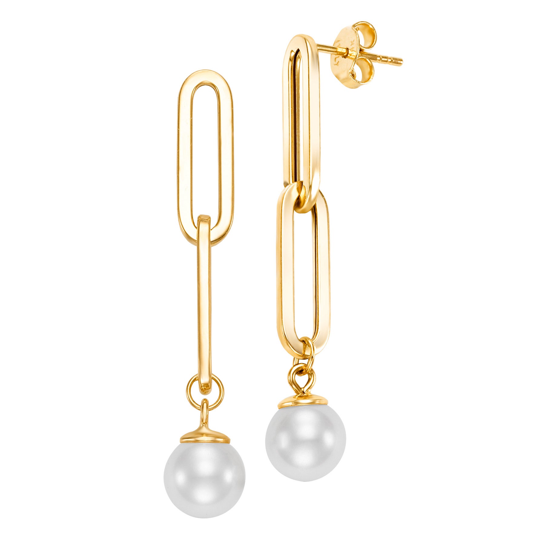 14KT GOLD 8-9MM PEARL FRESHWATER CULTURED PAPERCLIP EARRING - Image 1