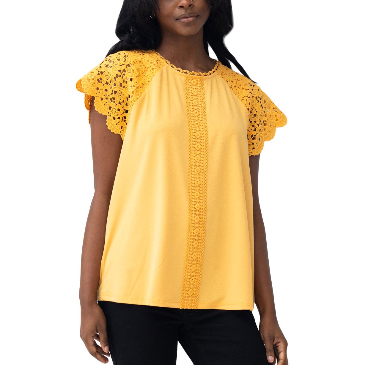CABLE & GAUGE LADIES' LACE TRIM TOP