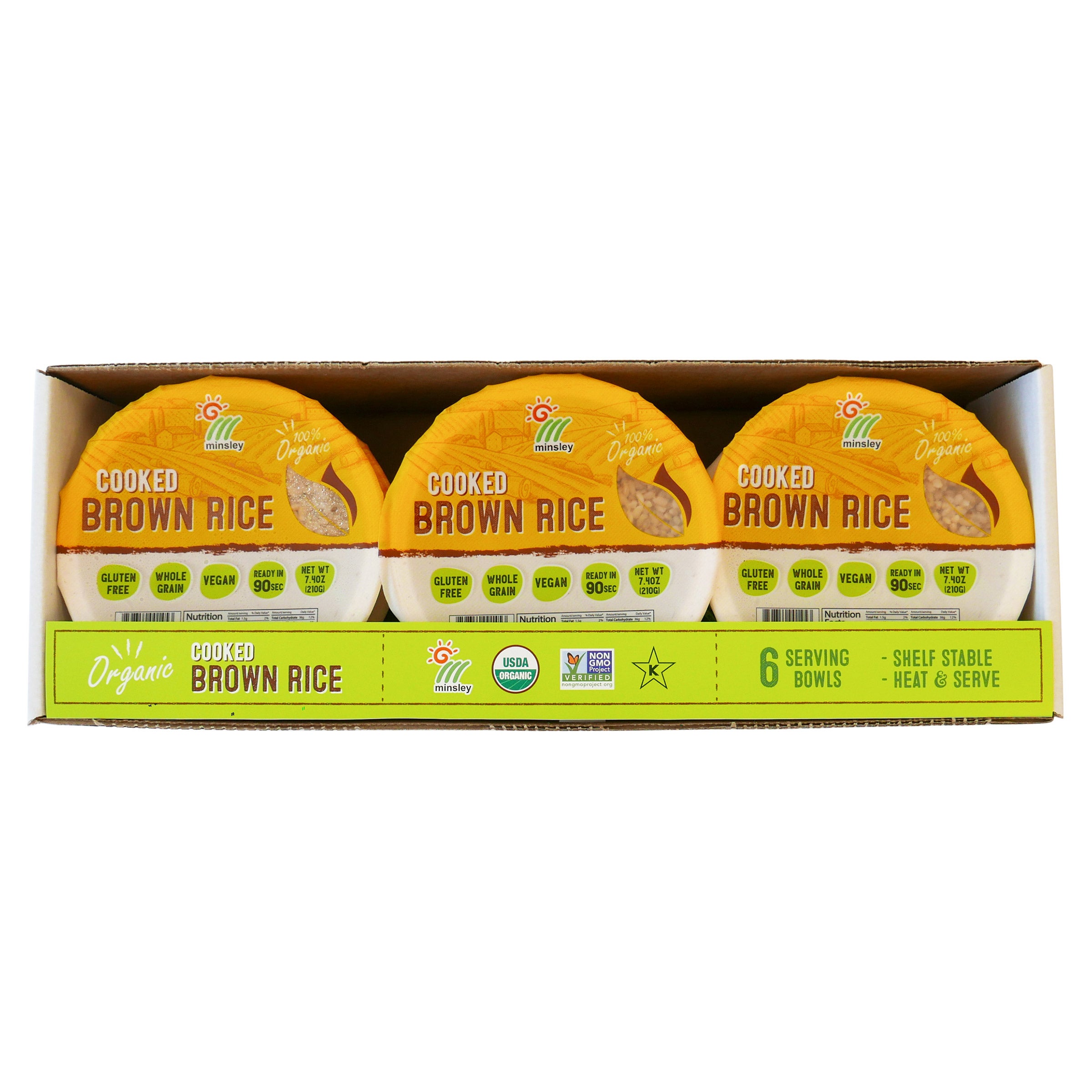 MINSLEY ORGANIC COOKED BROWN RICE BOWL 6/7.4 OZ - Image 1