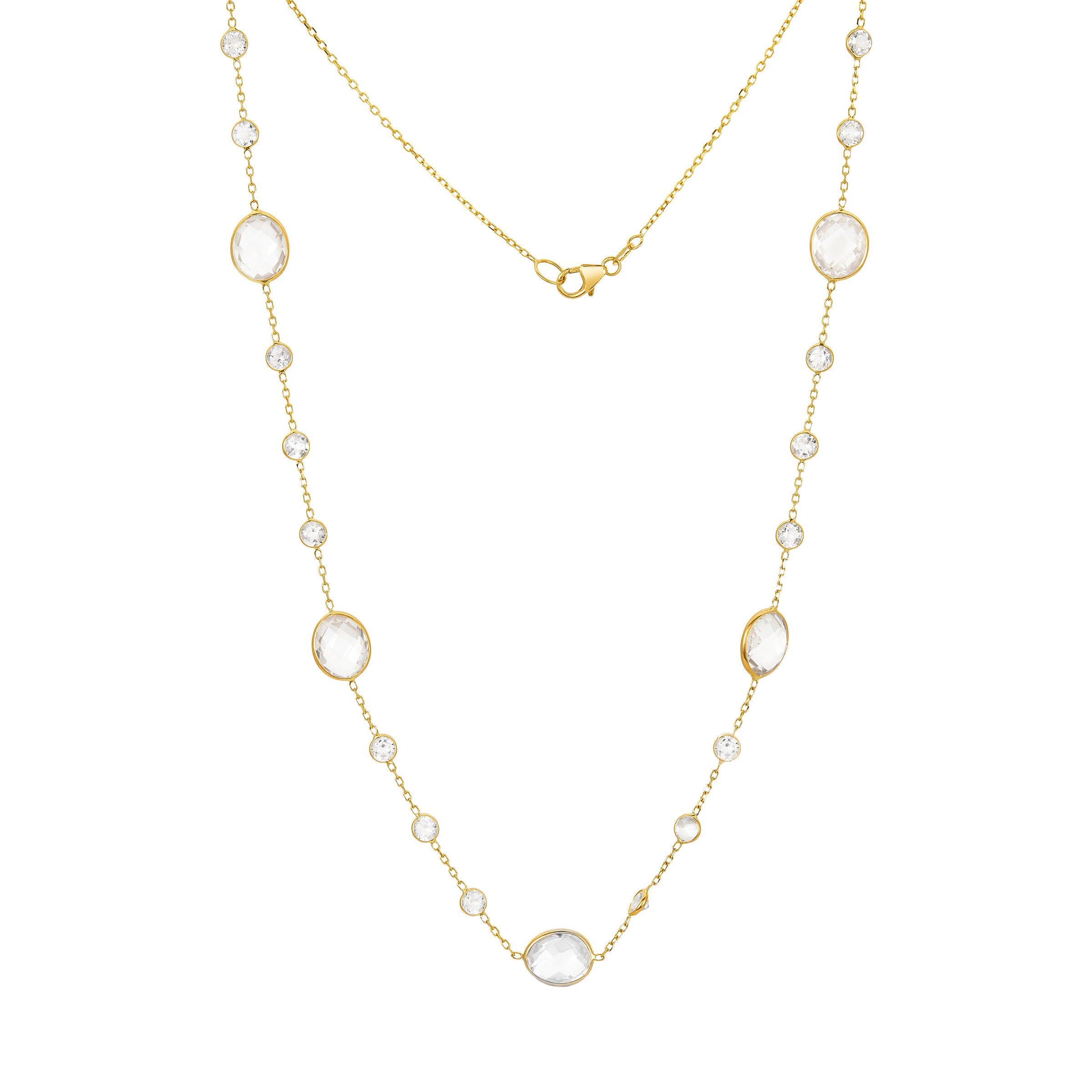14KT YELLOW GOLD OVAL AND ROUND WHITE TOPAZ NECKLACE - Image 1