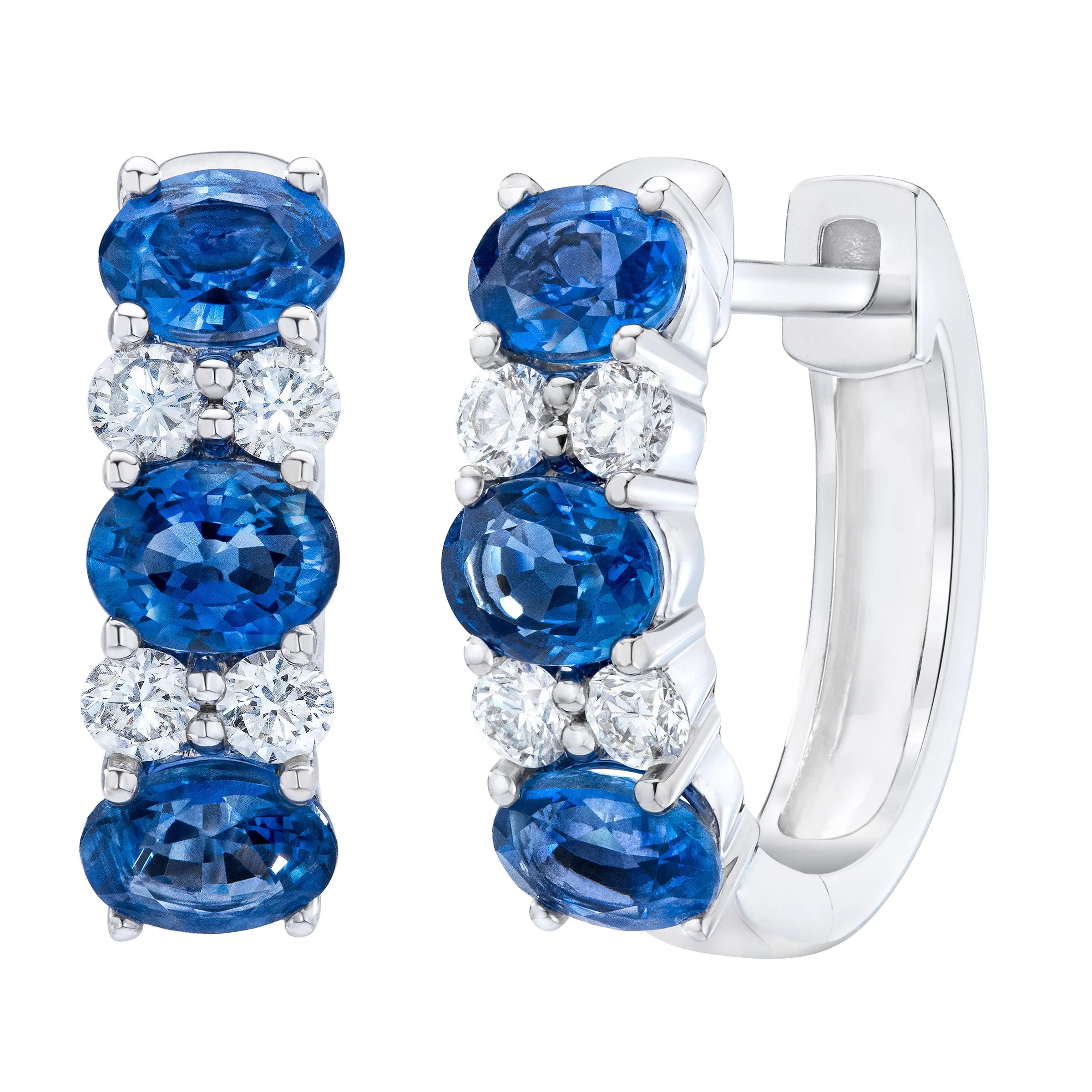 14KT WHITE GOLD VS2 I .23CTW DIAMOND & BLUE SAPPHIRE HOOP EARRINGS