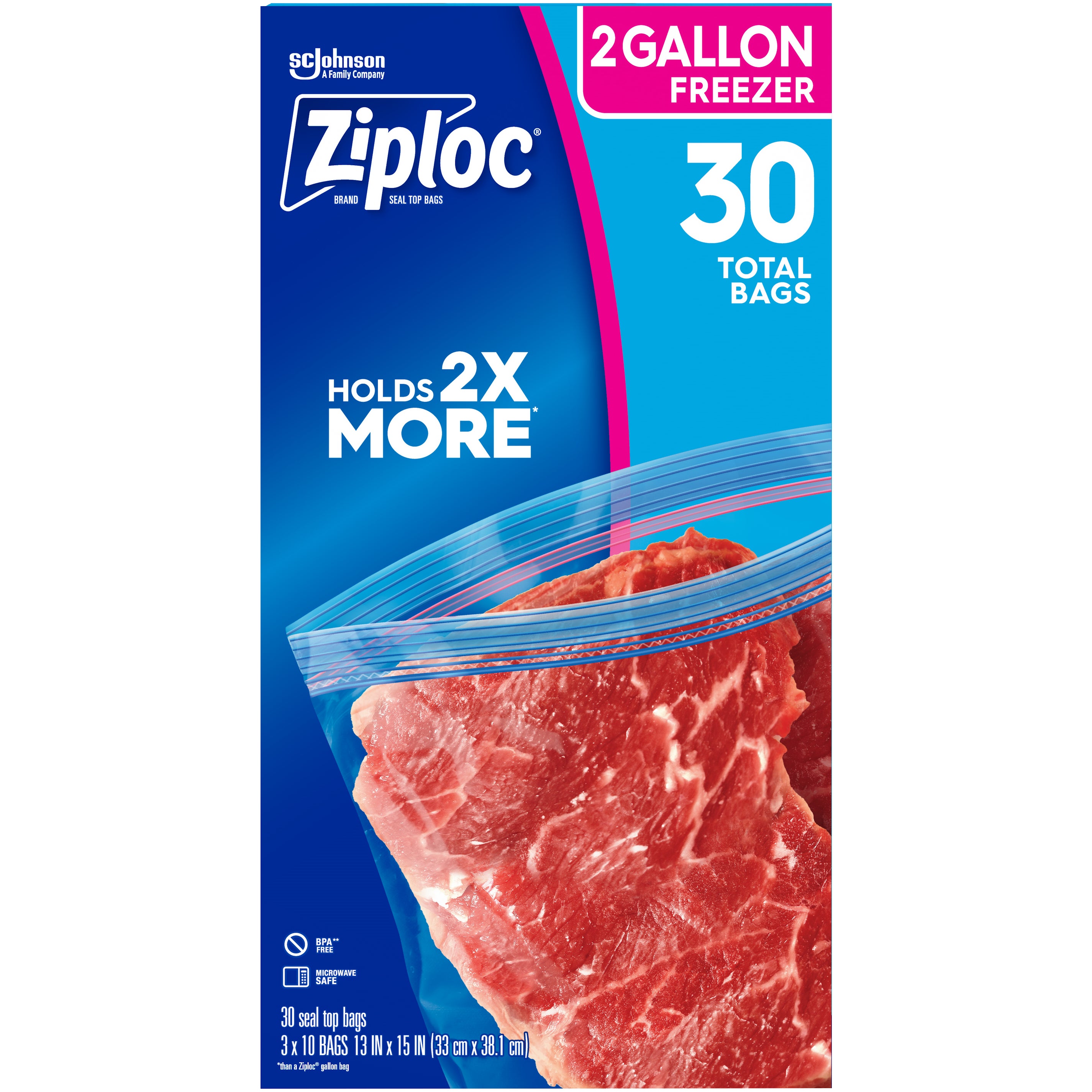 ZIPLOC 2 GALLON FREEZER BAGS 3/10 CT (30 TOTAL) - Image 1