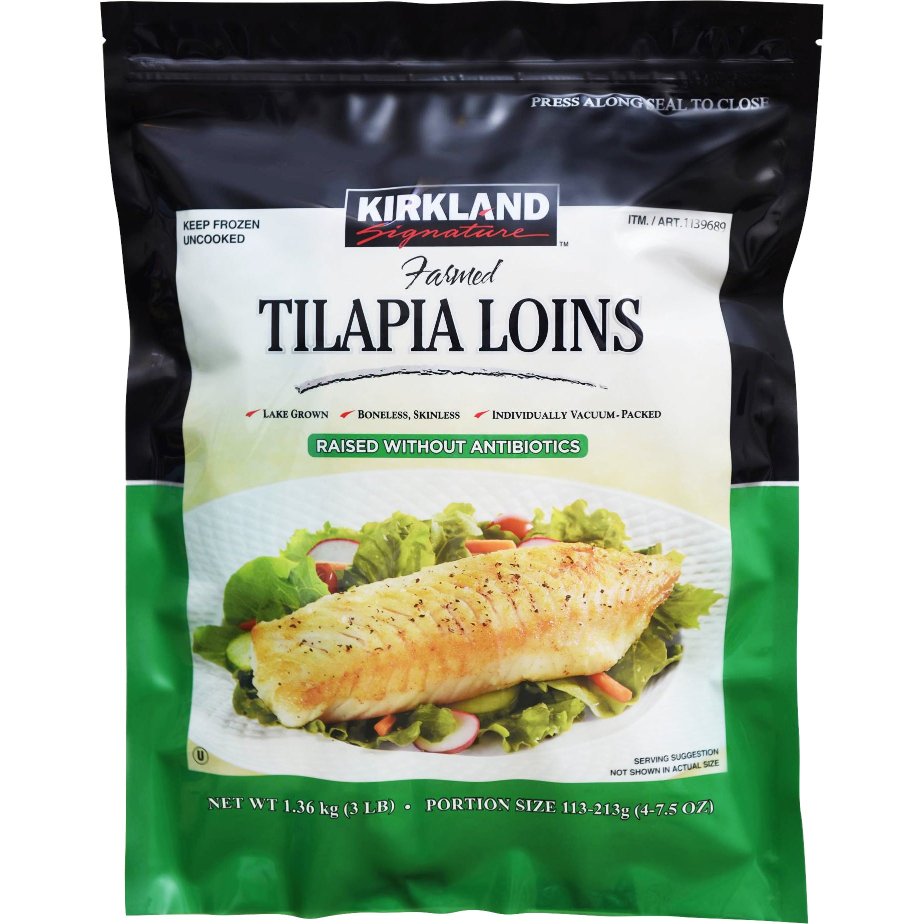 KIRKLAND SIGNATURE FARMED TILAPIA LOINS 3 POUNDS - Image 1