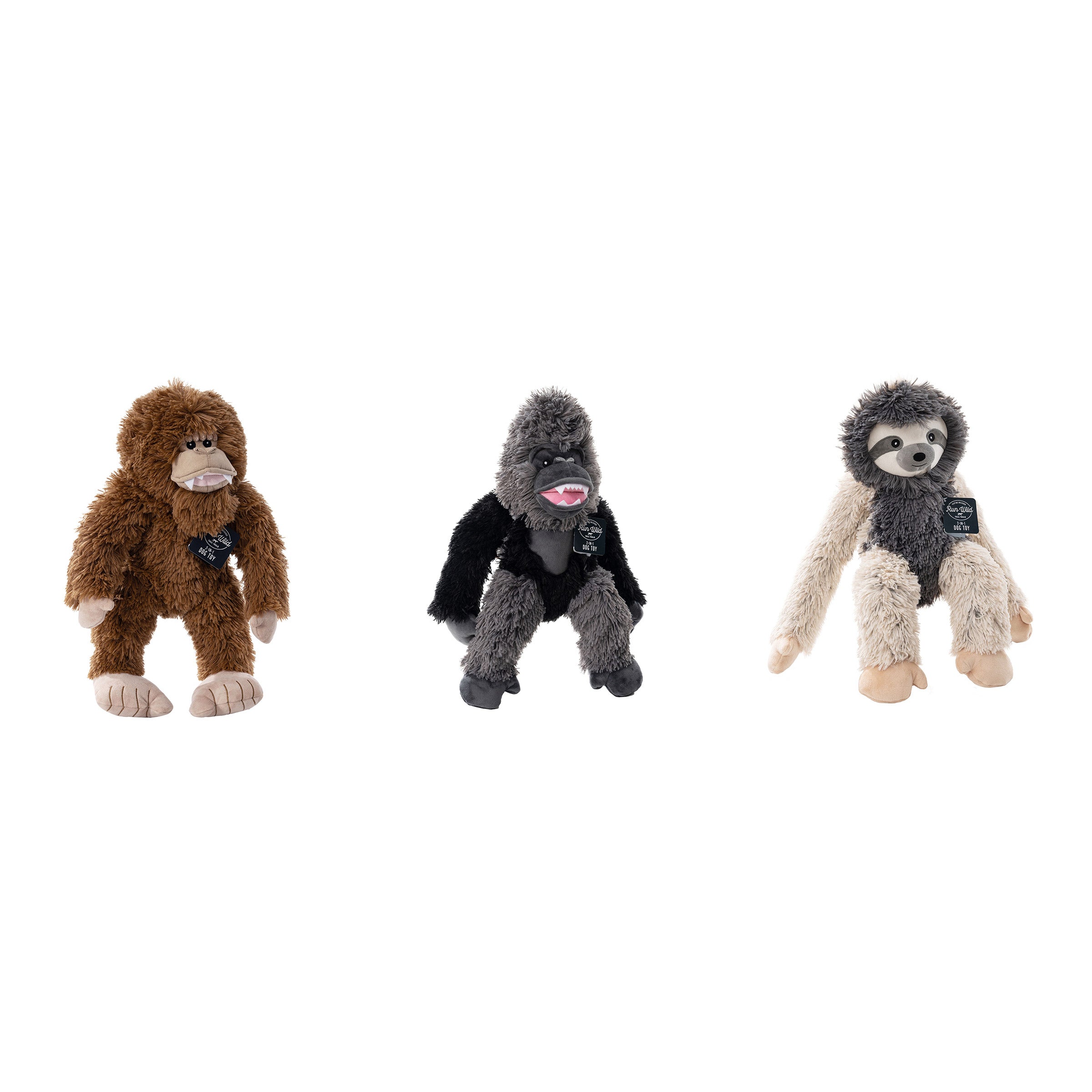 RUN WILD 2 IN 1 PLUSH DOG TOY GORILLA / SLOTH / BIGF
