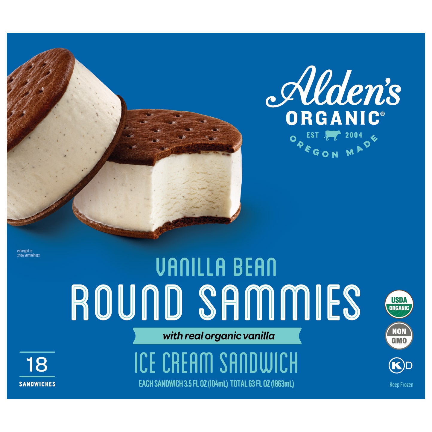ORGANIC ALDEN'S ICE CREAM SANDWICHES 18 COUNT 63 OUNCES