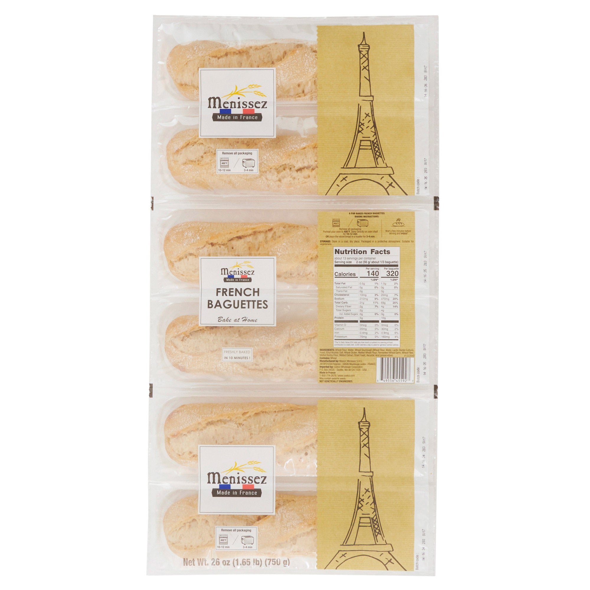 MENISSEZ STONE OVEN PAR BAKED BAGUETTE 6/4.40 OZ - Image 1