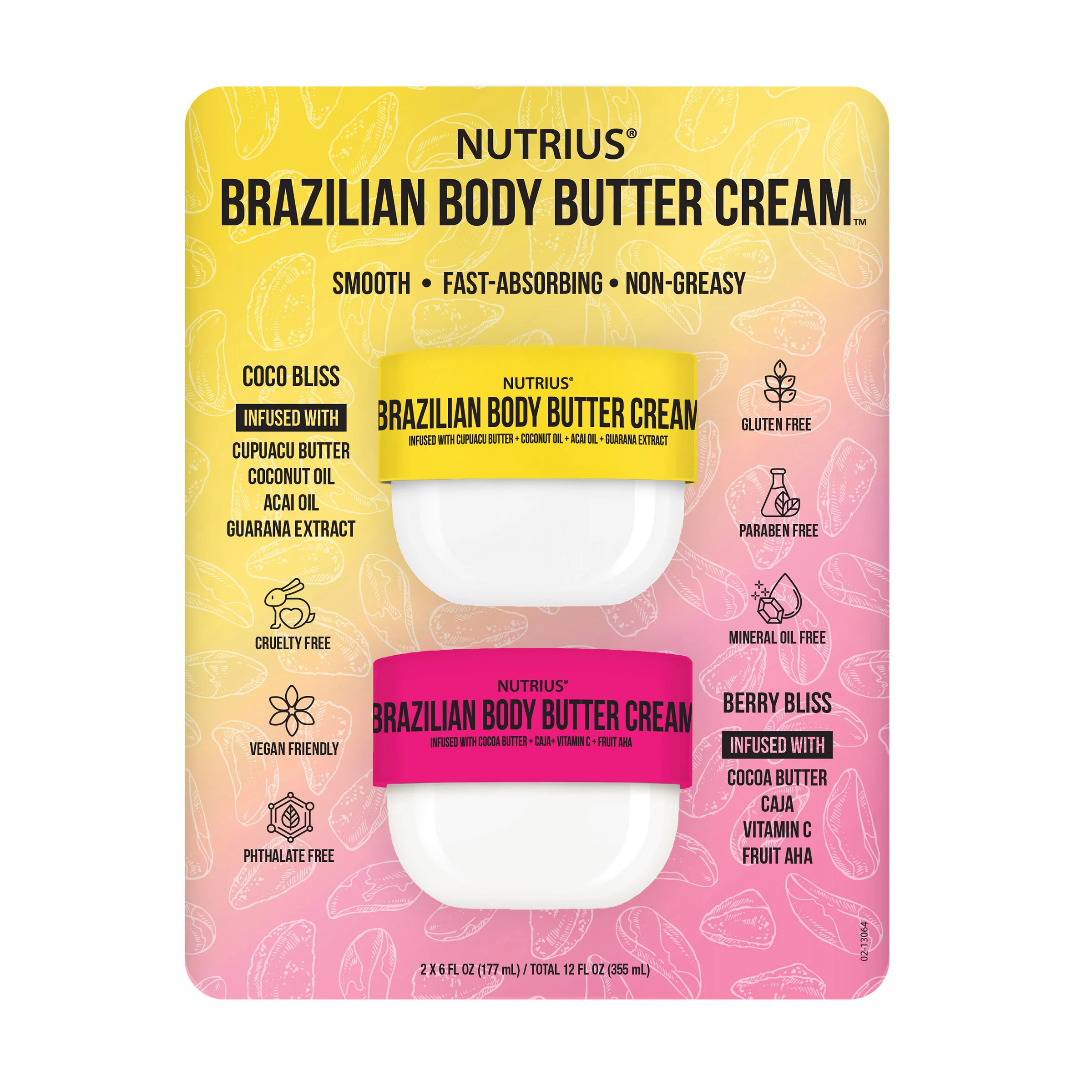 NUTRIUS BRAZILIAN BODY BUTTER CREAM 2 PK/6 OZ EACH