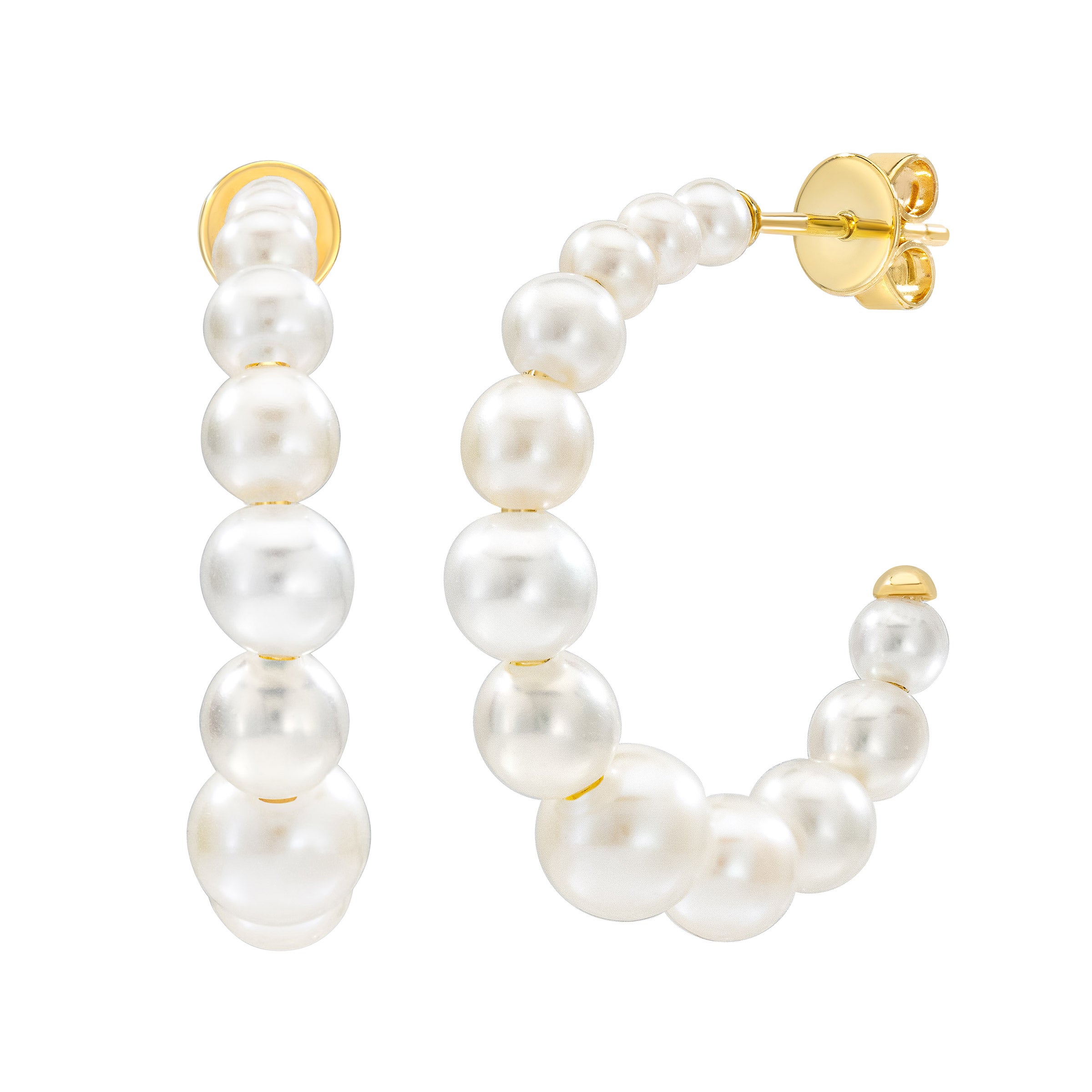 14KT GOLD 2.5-6MM FRESHWATER CULTURED PEARL HOOP EARRINGS - Image 1