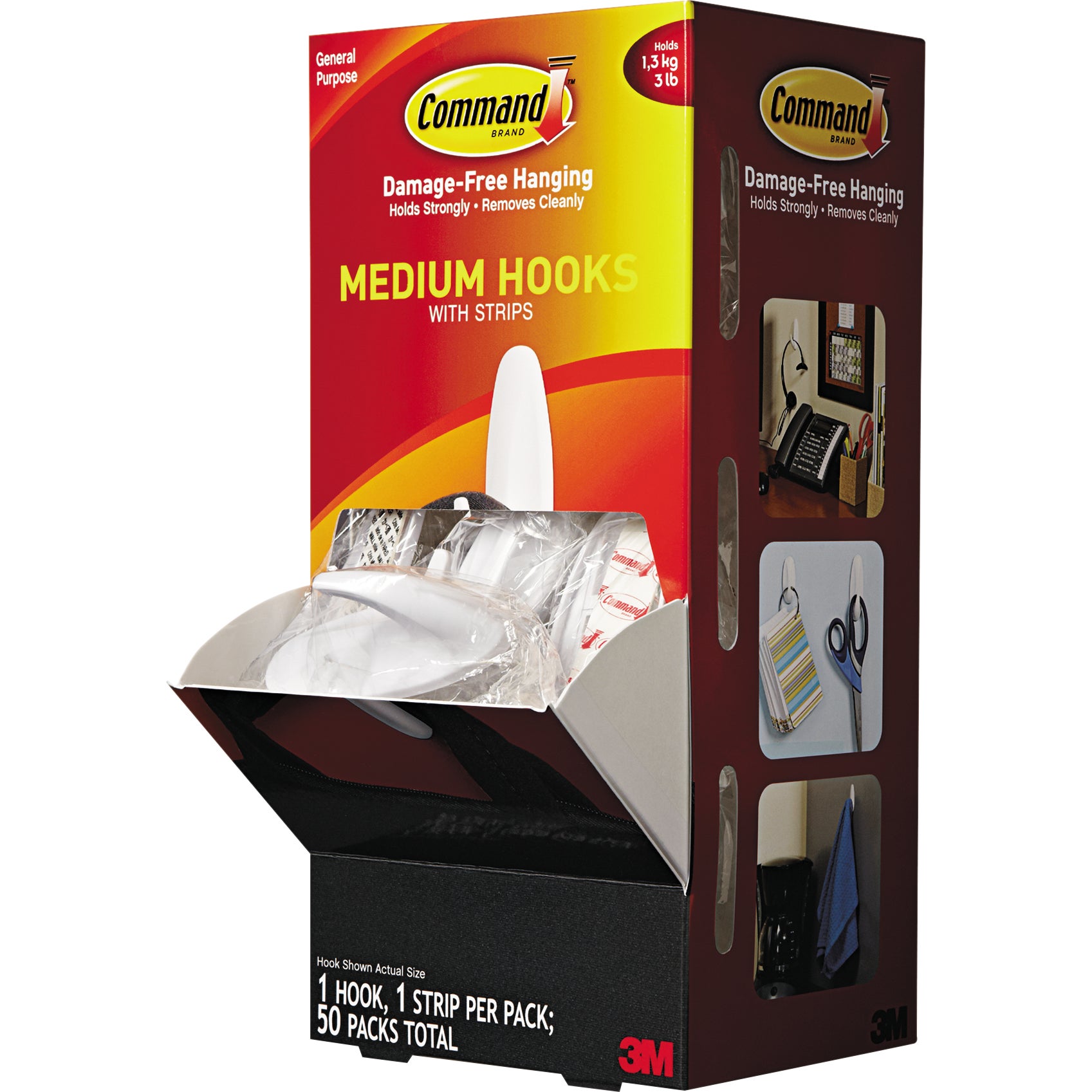 3M 3LB CAP MEDIUM ADHESVE HOOKS MMM17081CABPK 50CT - Image 1