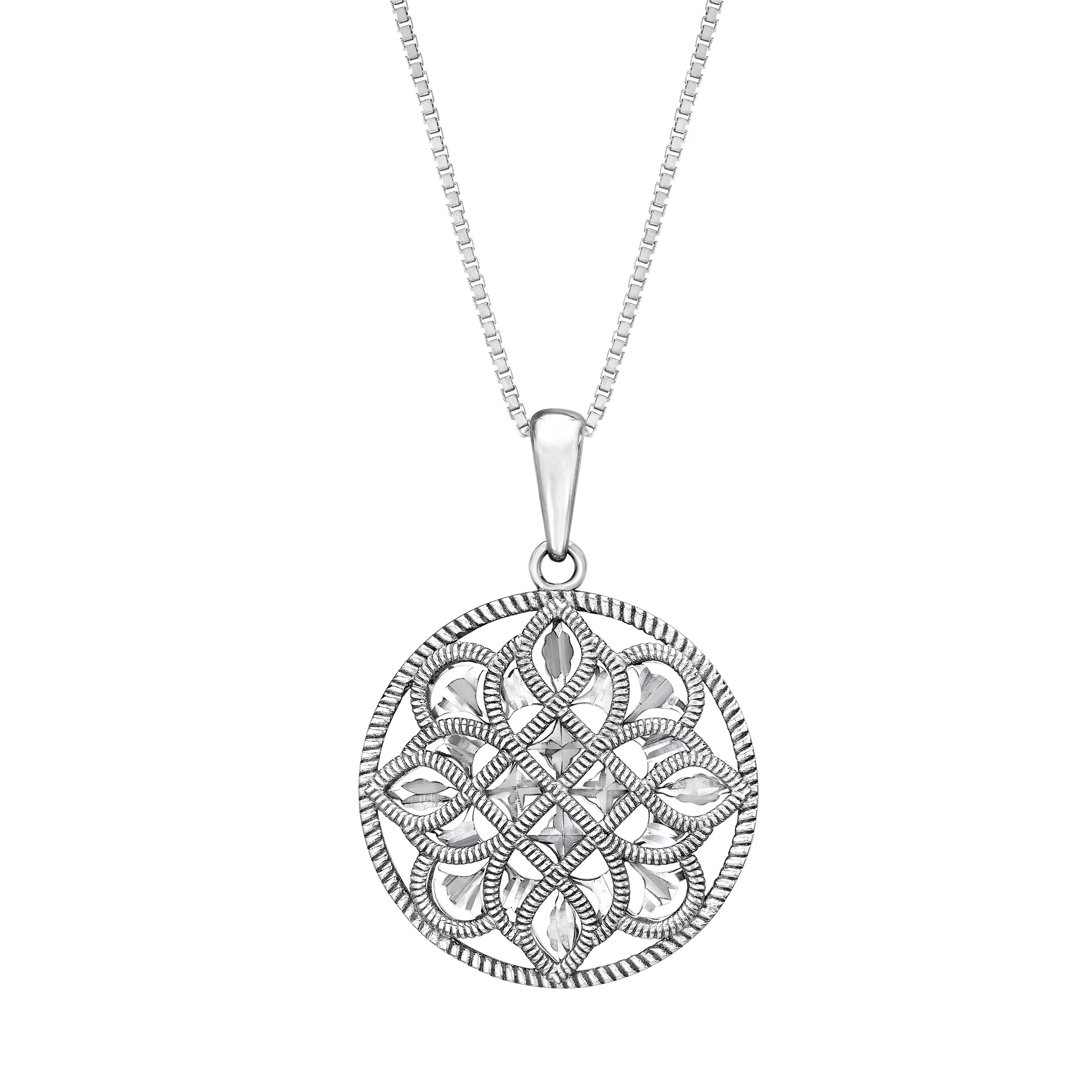 14KT WHITE GOLD TEXTURED DESIGN MEDALLION PENDANT - Image 1