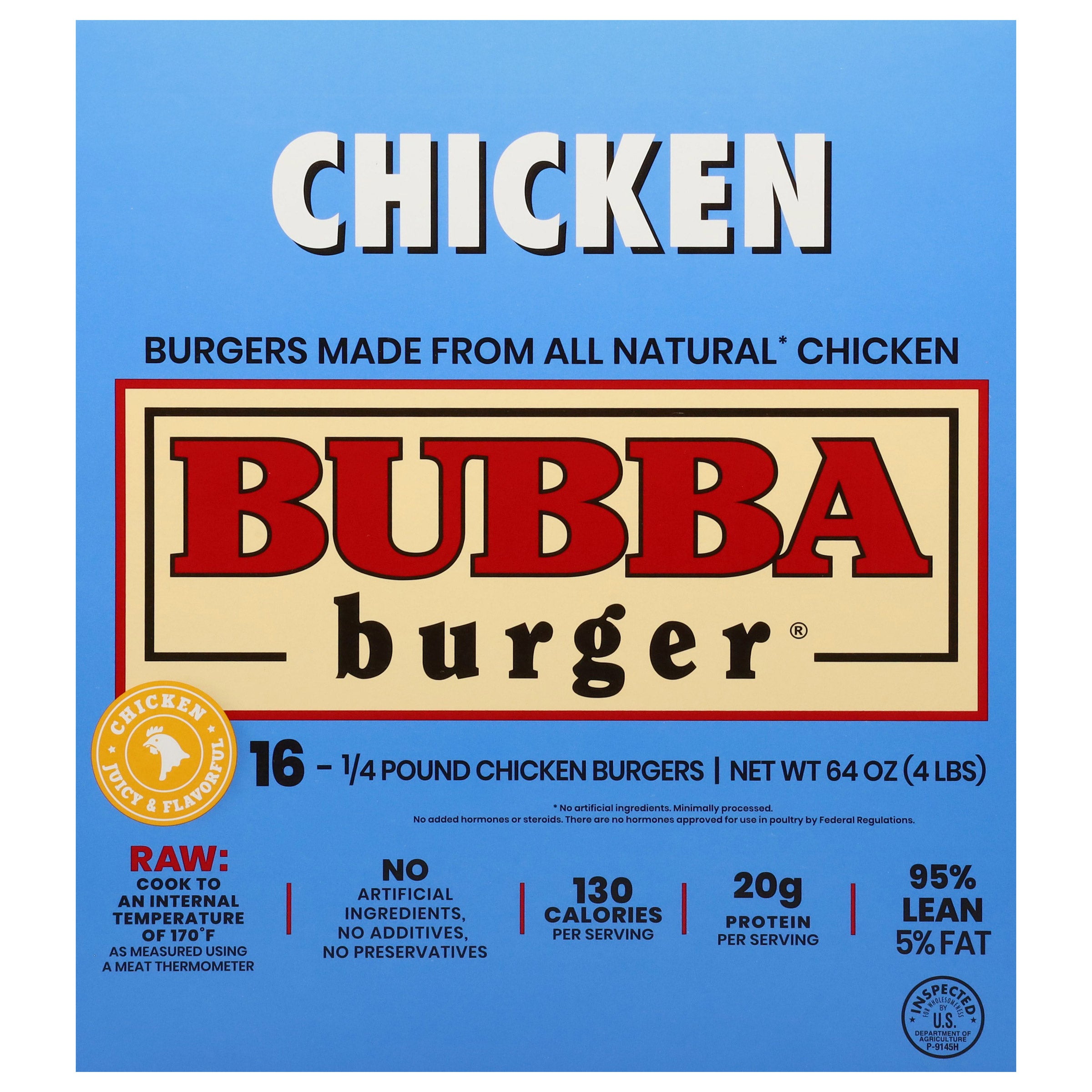 BUBBA CHICKEN BURGER 4LBS/16CT - Image 1