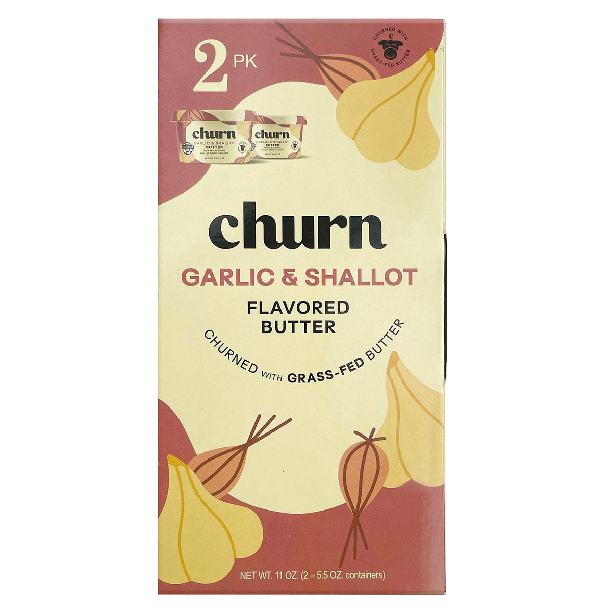 CHURN GRASS FED BUTTER GARLIC & SHALLOT PACK 2 PACK 5.5 OUNCES EACH