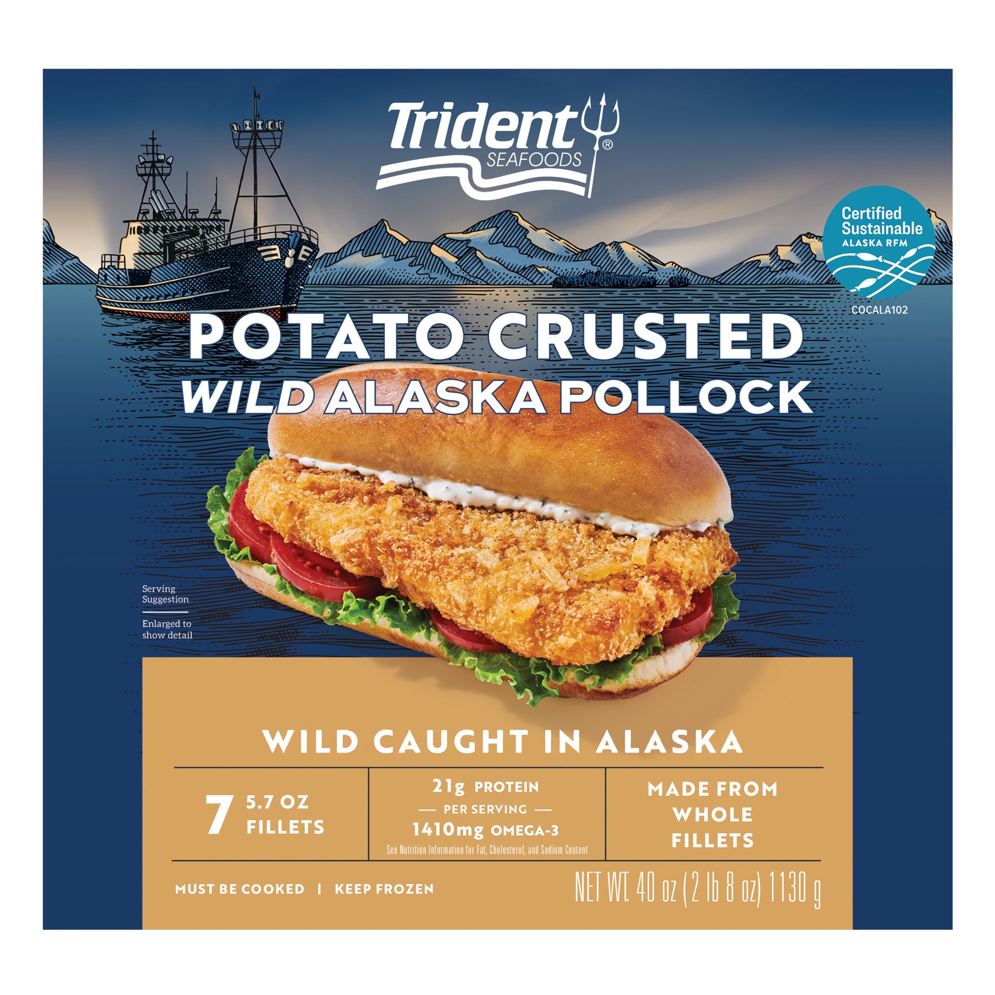 TRIDENT SEAFOODS POTATO CRUSTED ALASKA POLLOCK 40 OZ