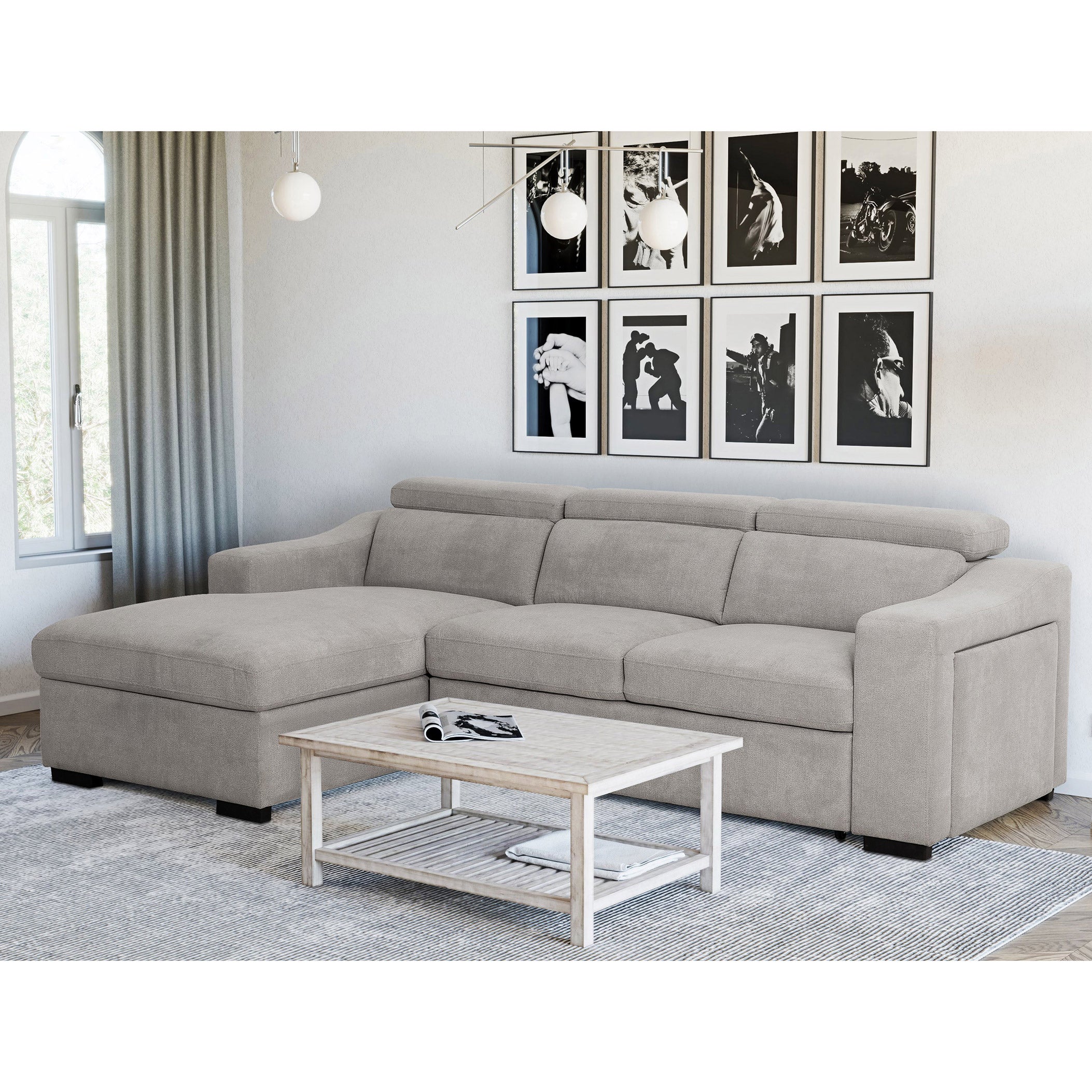 PRIMO ROXANA FABRIC SLEEPER SOFA WITH STORAGE CHAISE