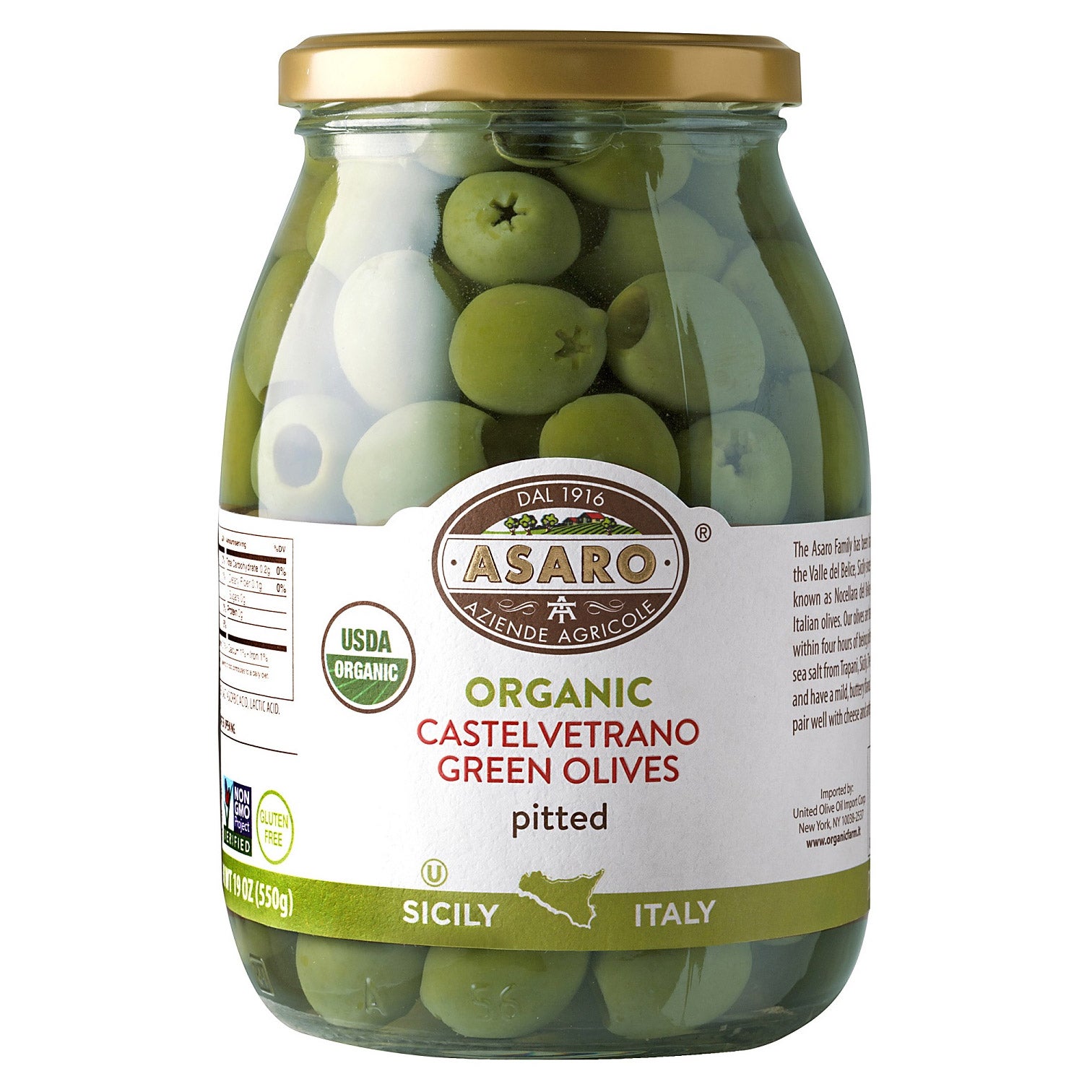 ASARO ORGANIC CASTELVETRANO OLIVES 19 OZ