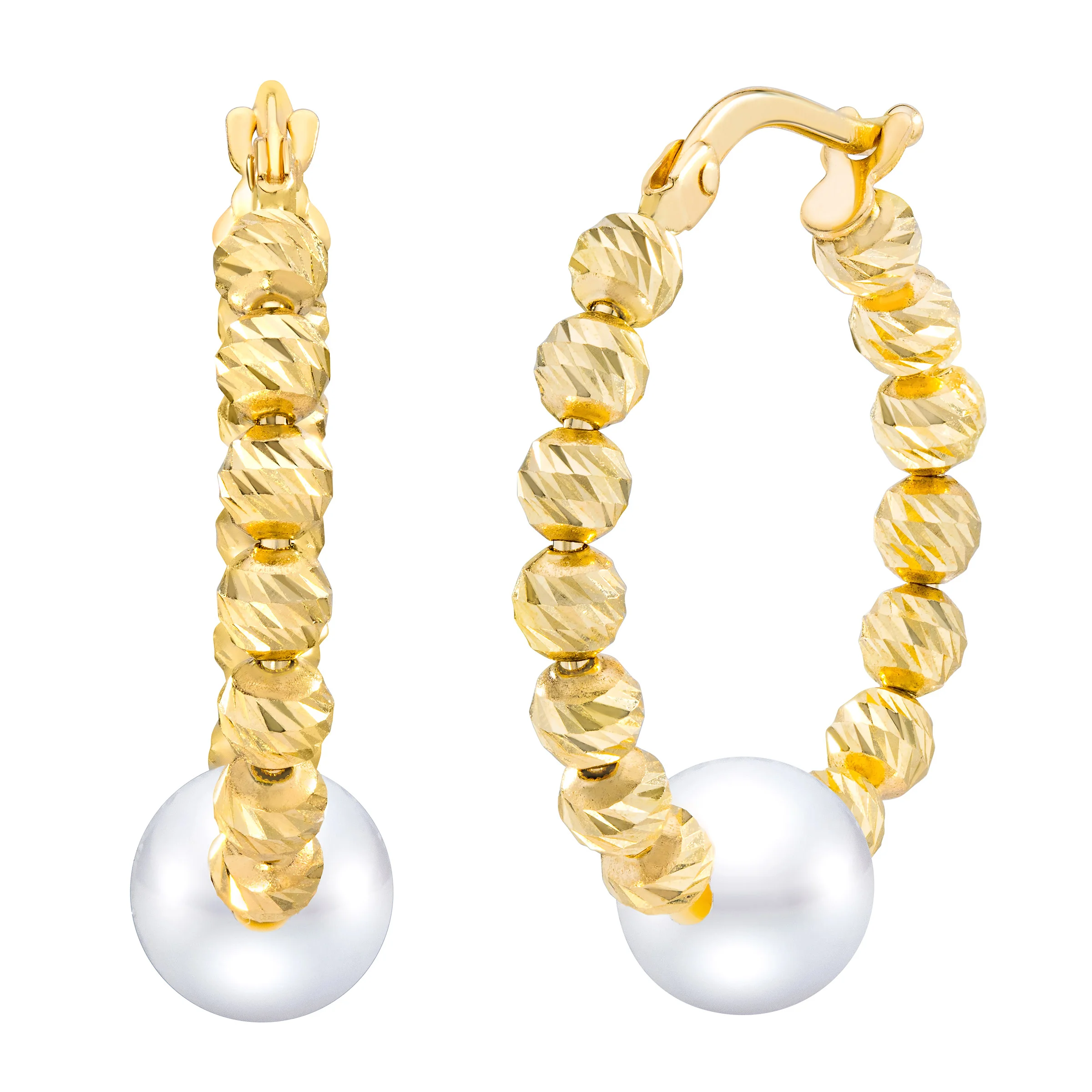 14KT GOLD 6.5-7MM FRESHWATER CULTURED PEARL HOOP EARRINGS - Image 1