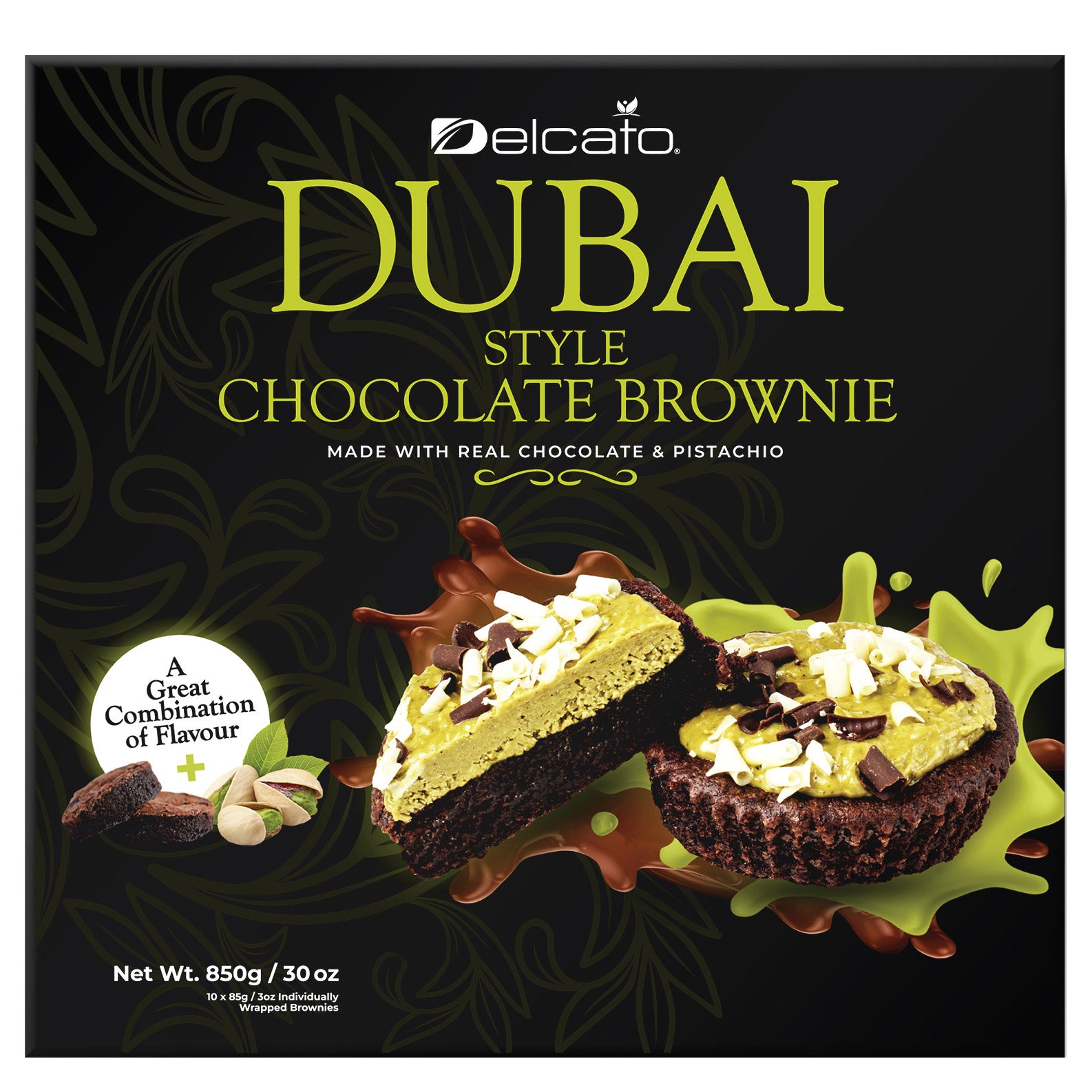 DELCATO DUBAI STYLE BROWNIE CHOC/PISTACHIO 10/3 OZ - Image 1