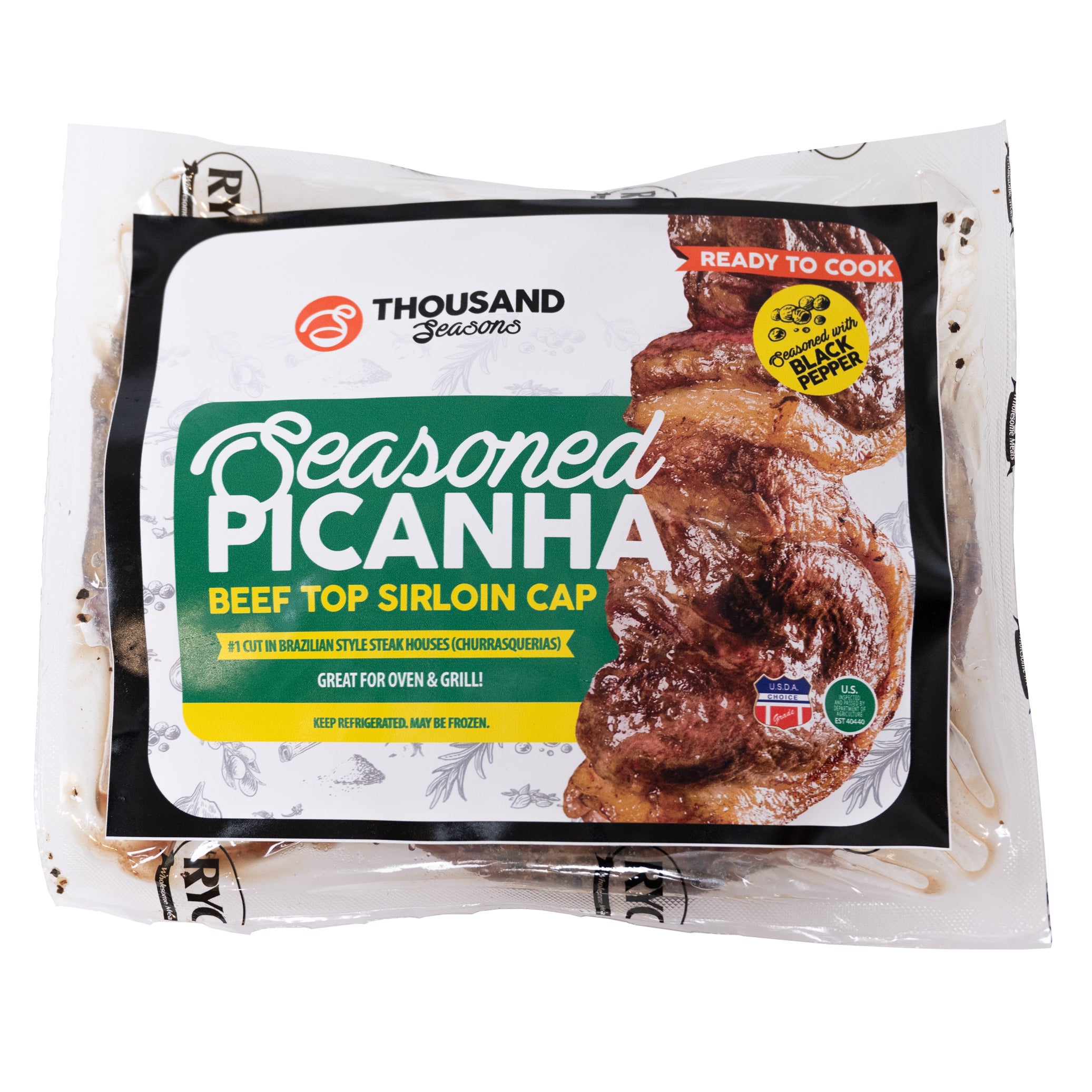 SEASONED PICANHA TOP SIRLOIN CAP USDA CHOICE PER LB