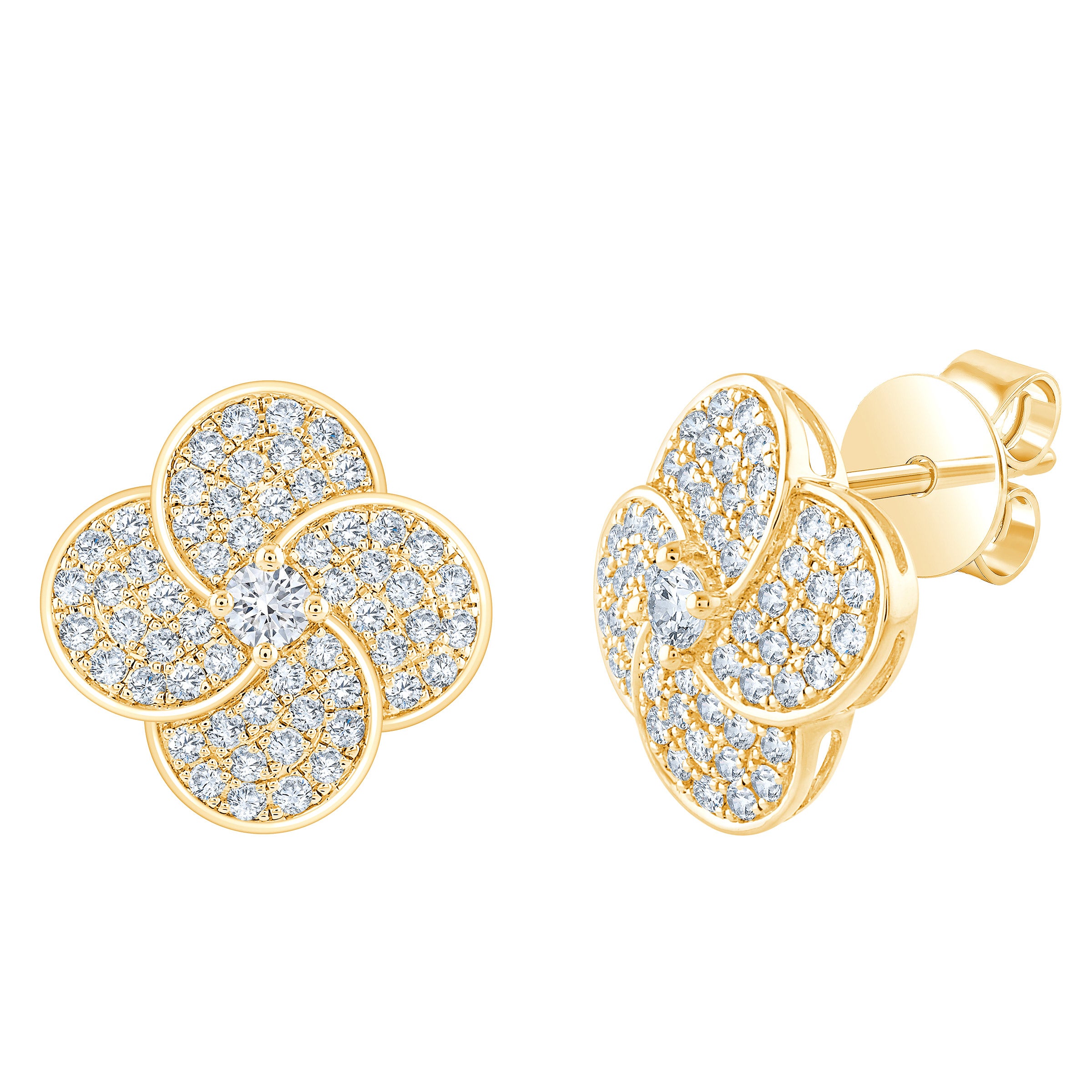 14KT YELLOW GOLD VS2 I 1.00CTW ROUND DIAMOND FLOWER EARRINGS - Image 1