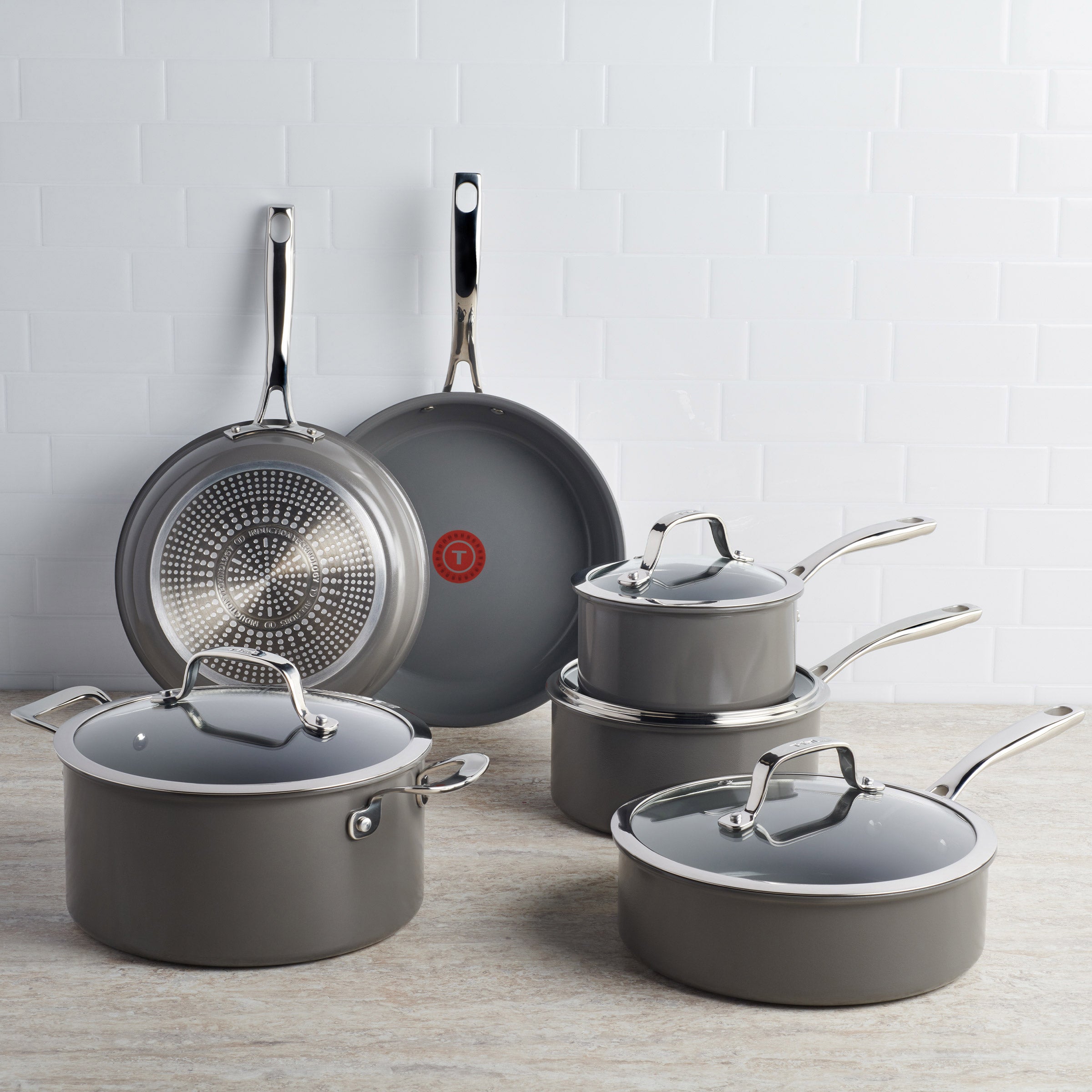 T-FAL 10PC COOKWRE SET CERAMIC NON-STICK - Image 1