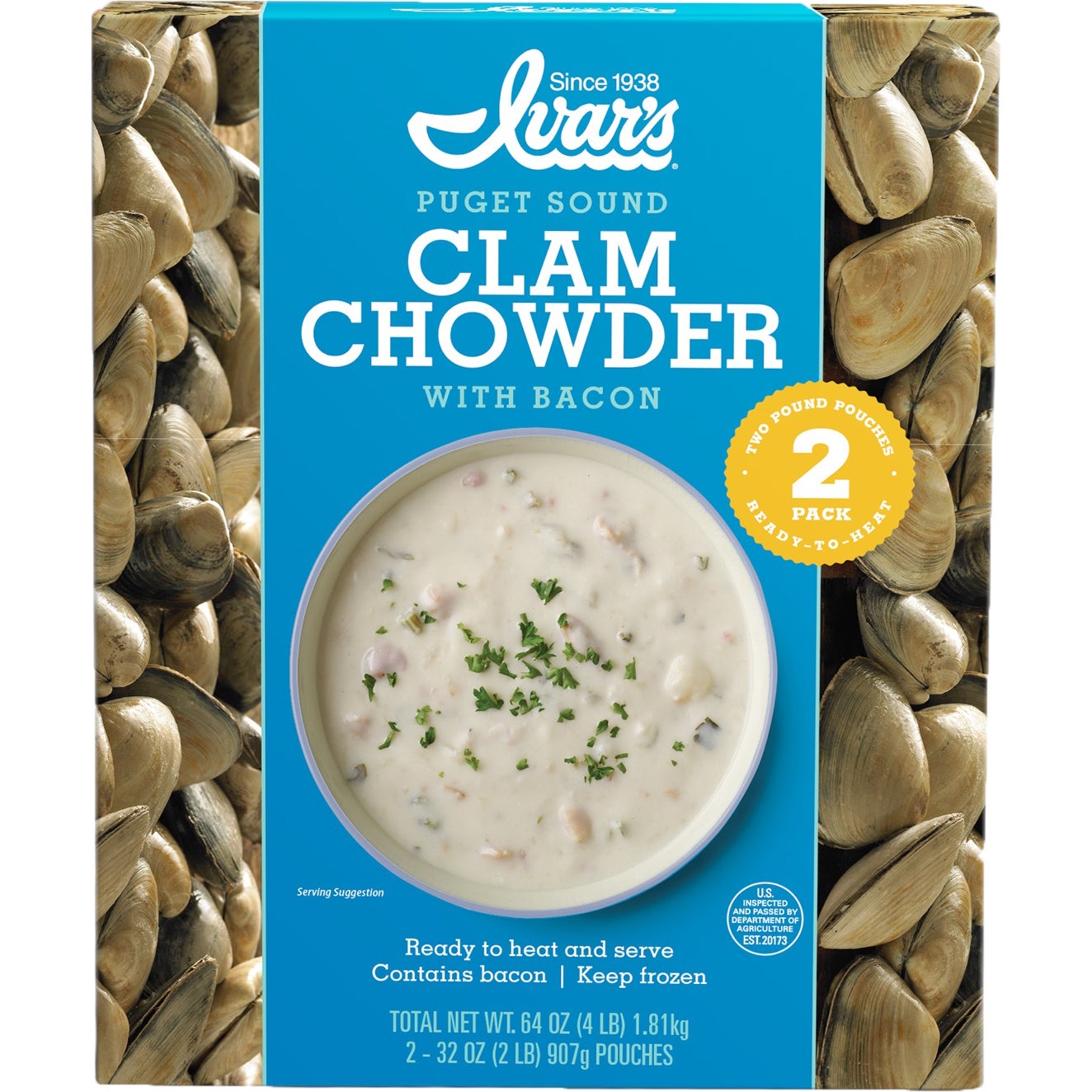 IVAR'S ORIGINAL CLAM CHOWDER W/BACON 2/2 LB - Image 1